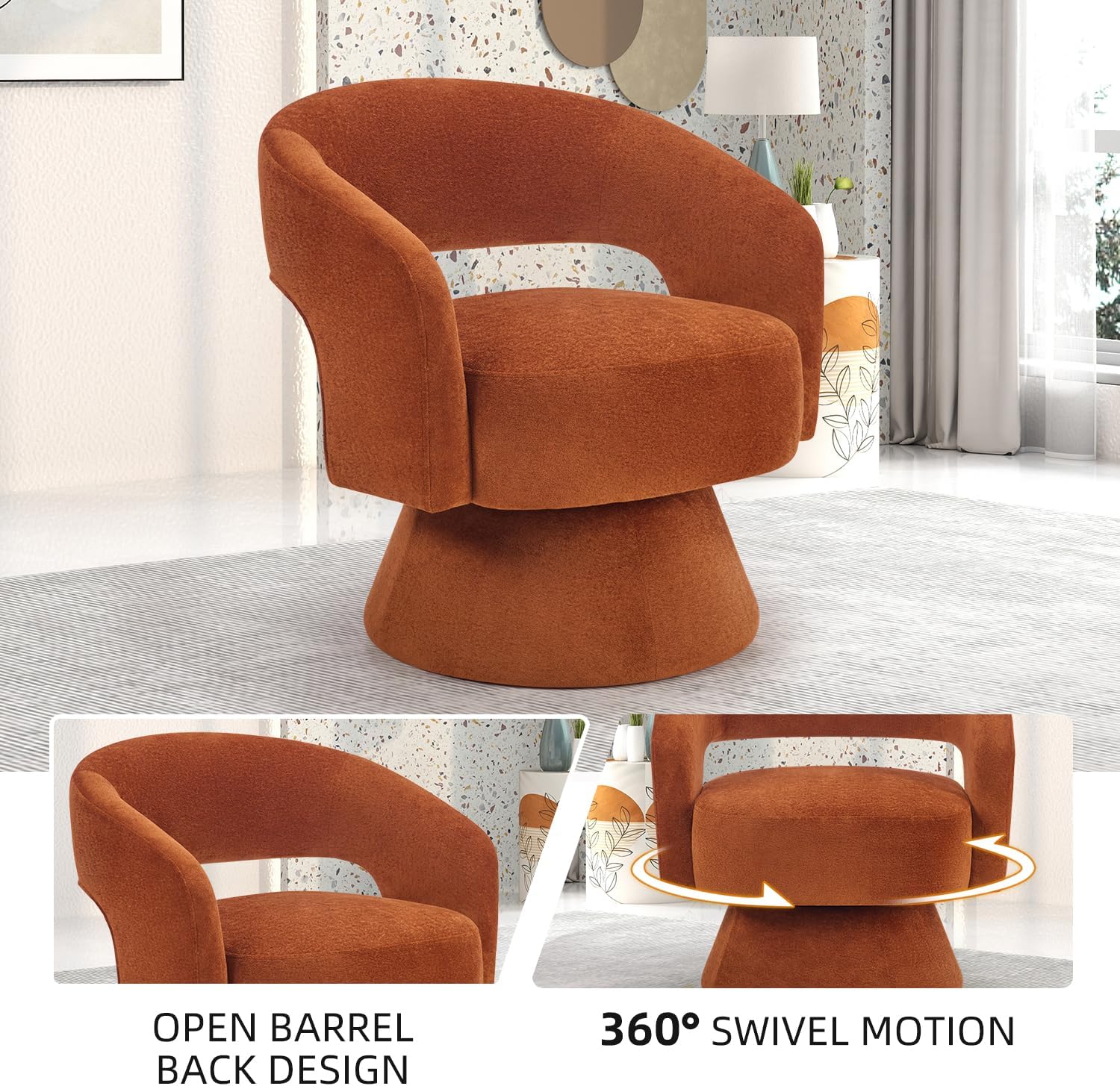 Round Ergonomic Swivel Accent Chair for Living Room