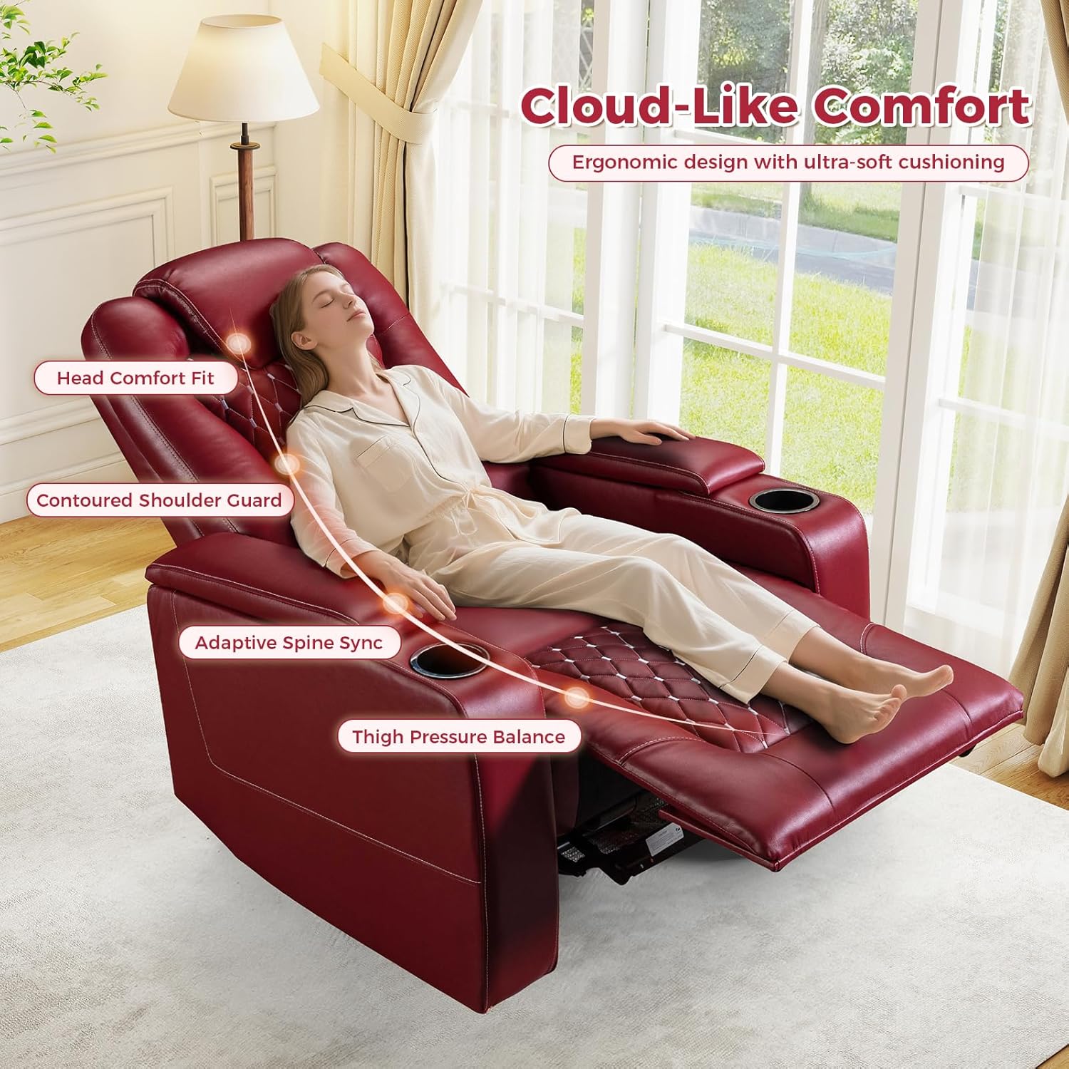 Power Recliner Chair with USB and Cup Holders for Living Room