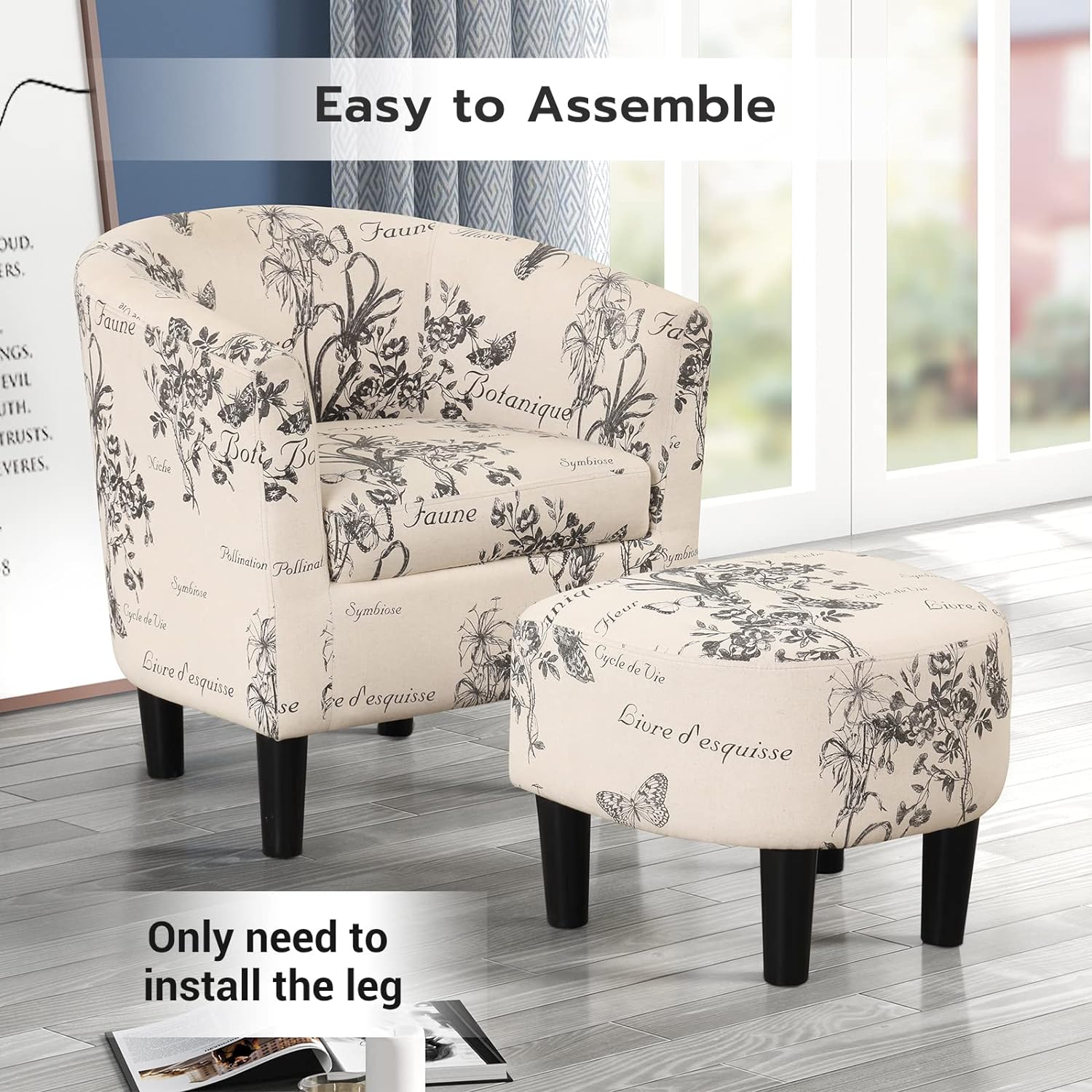 Modern Accent Chair with Ottoman for Living Room