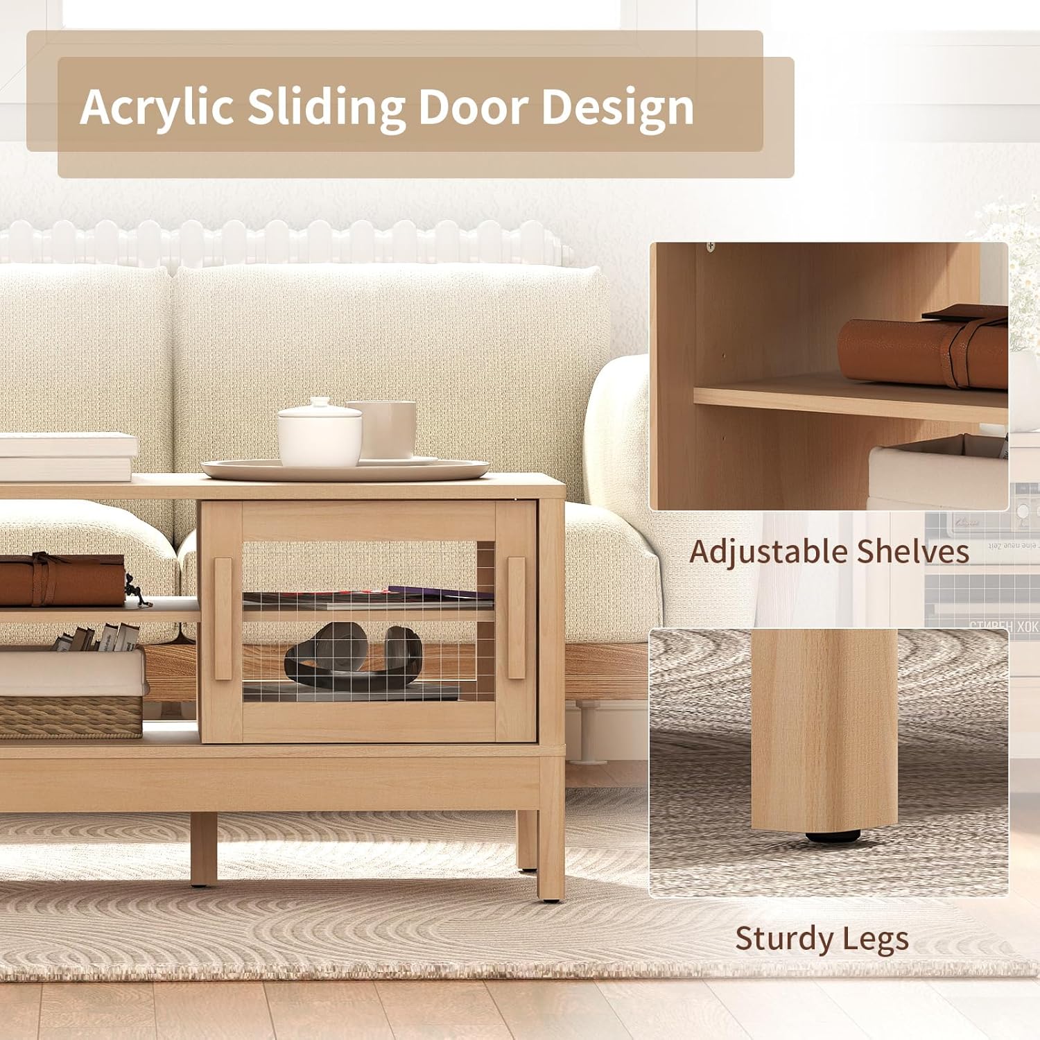Modern Coffee Table with Sliding Doors for Living Room