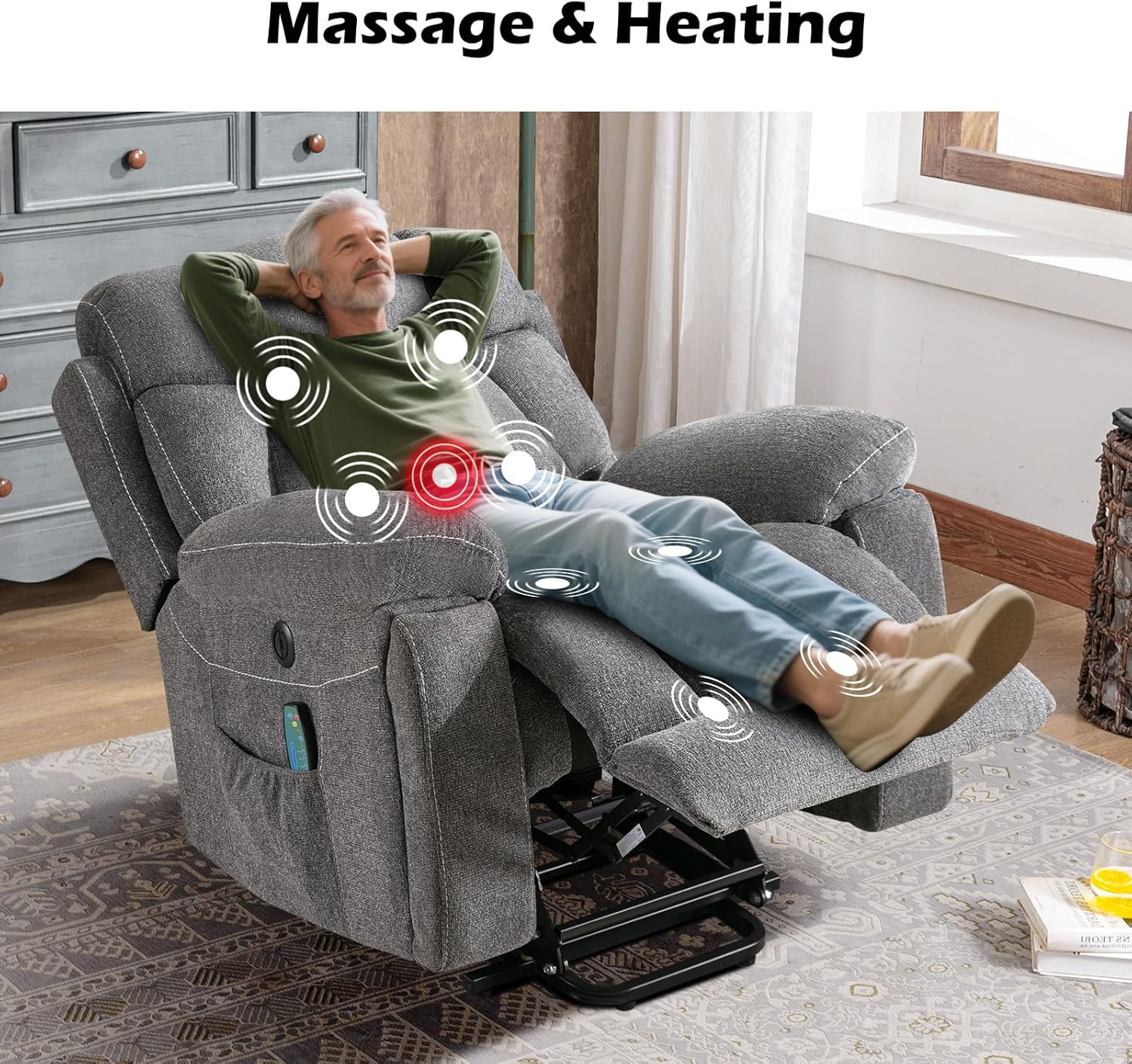Power Lift Recliner Chair with Massage and Heat for Living Room
