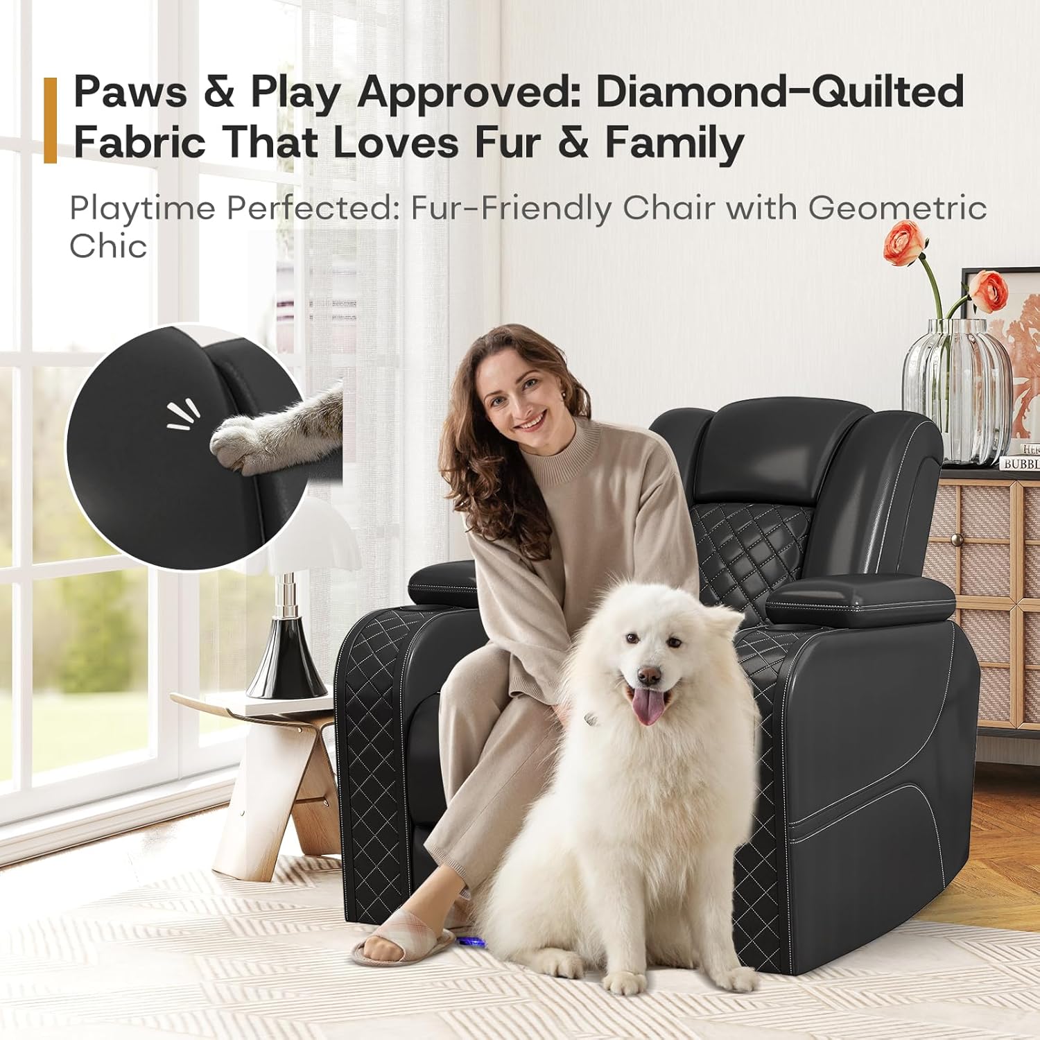 Power Recliner Chair with Adjustable Headrest for Living Room