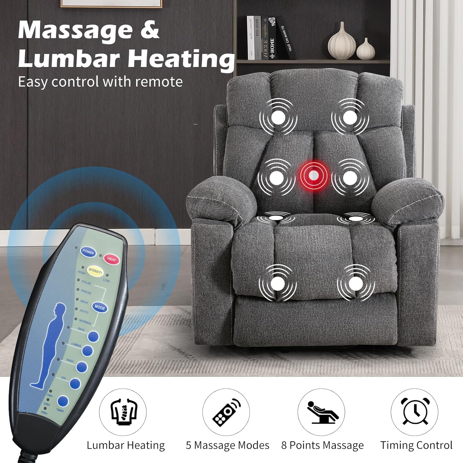 Power Lift Recliner Chair with Massage and Heat for Living Room