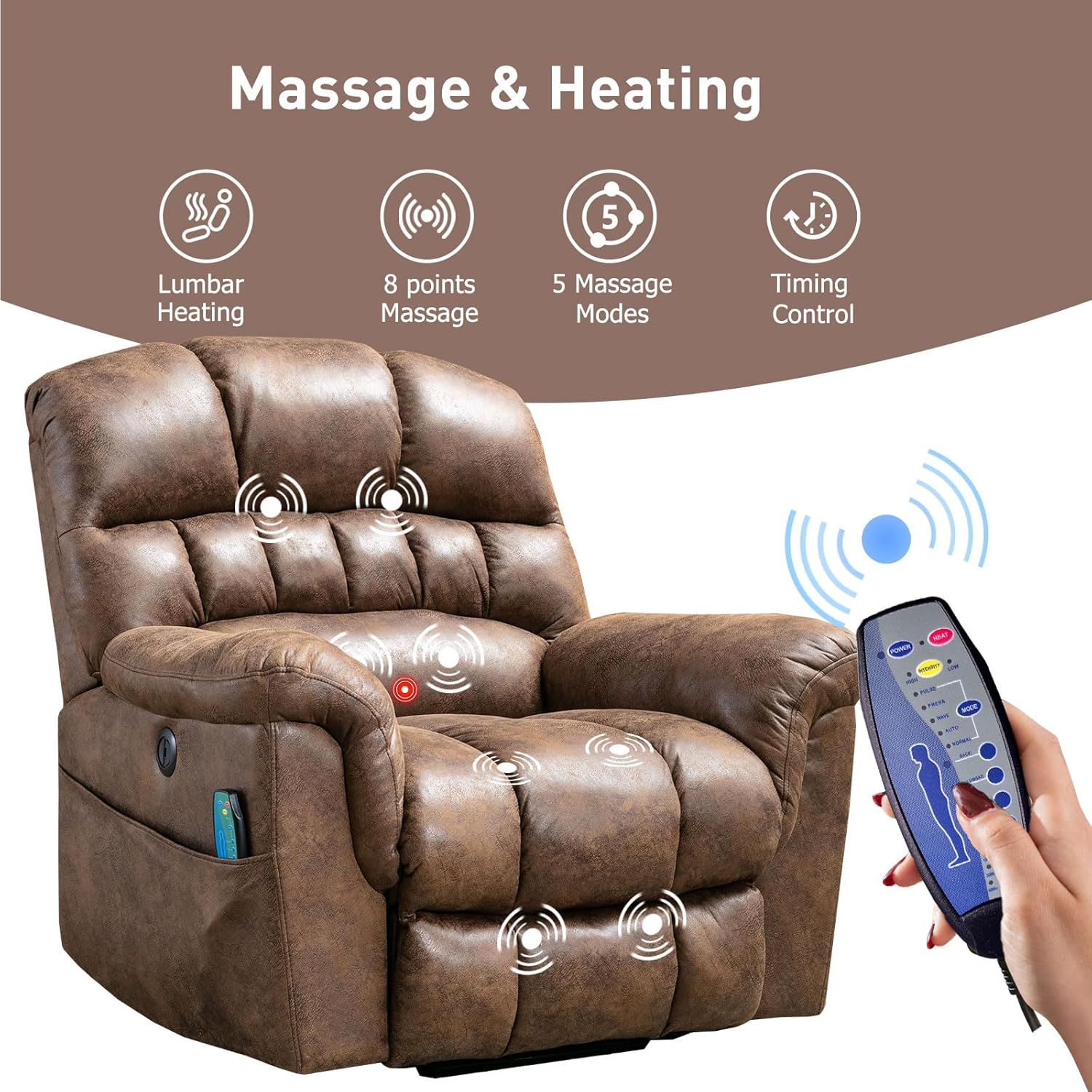 Power Lift Recliner Chair with Massage and Heat for Living Room