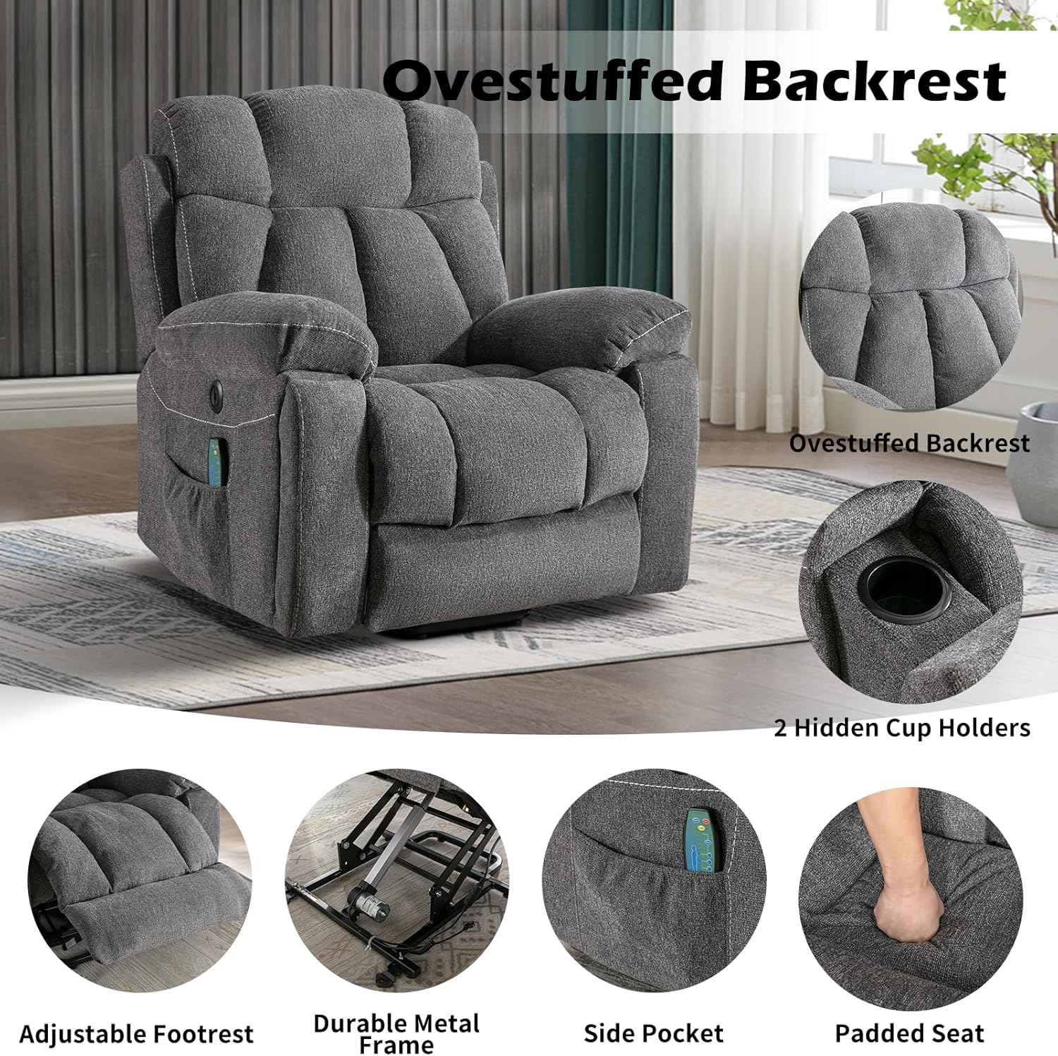 Power Lift Recliner Chair with Massage and Heat for Living Room