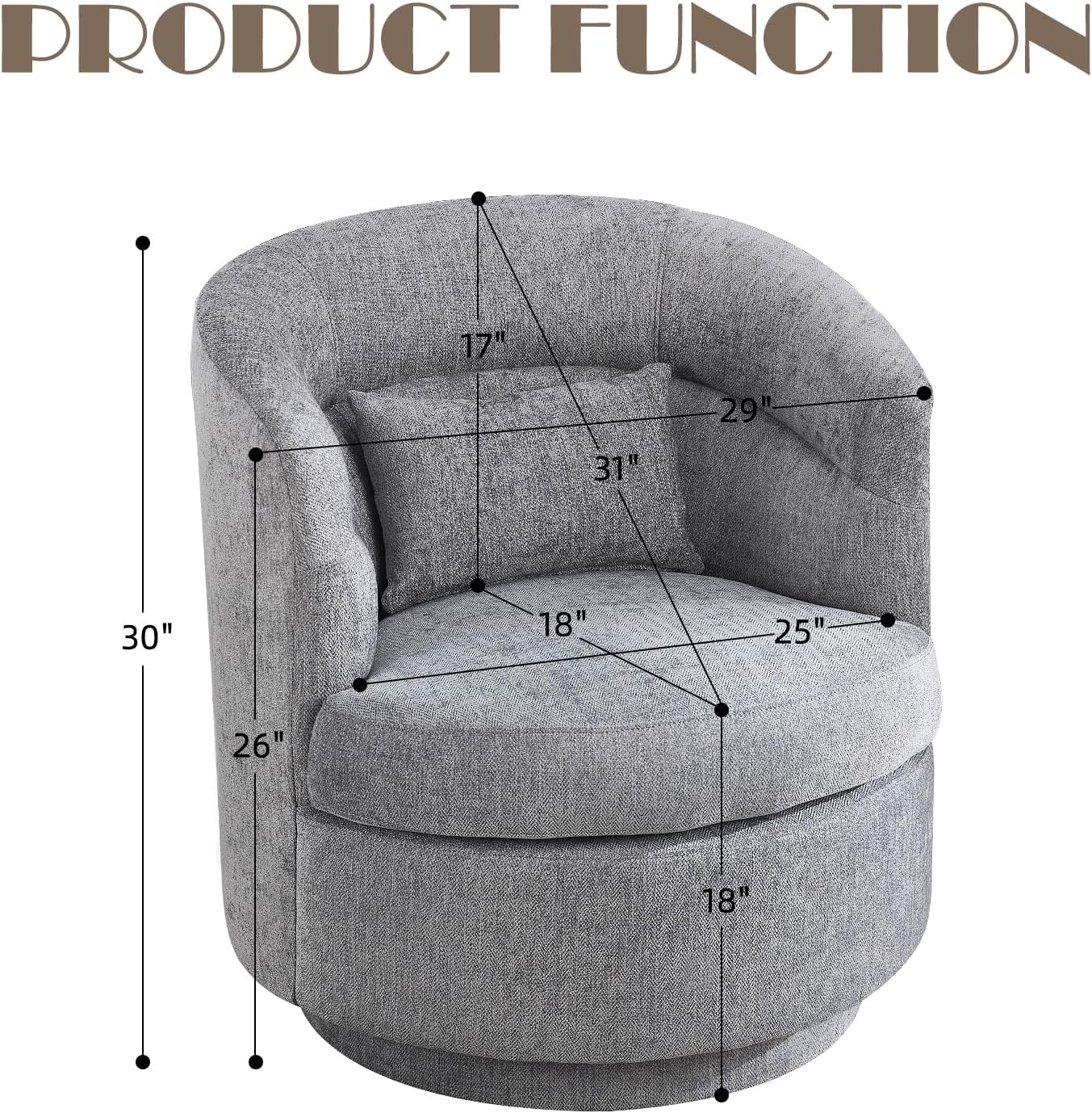 Swivel Barrel Accent Chair with Pillow for Living Room