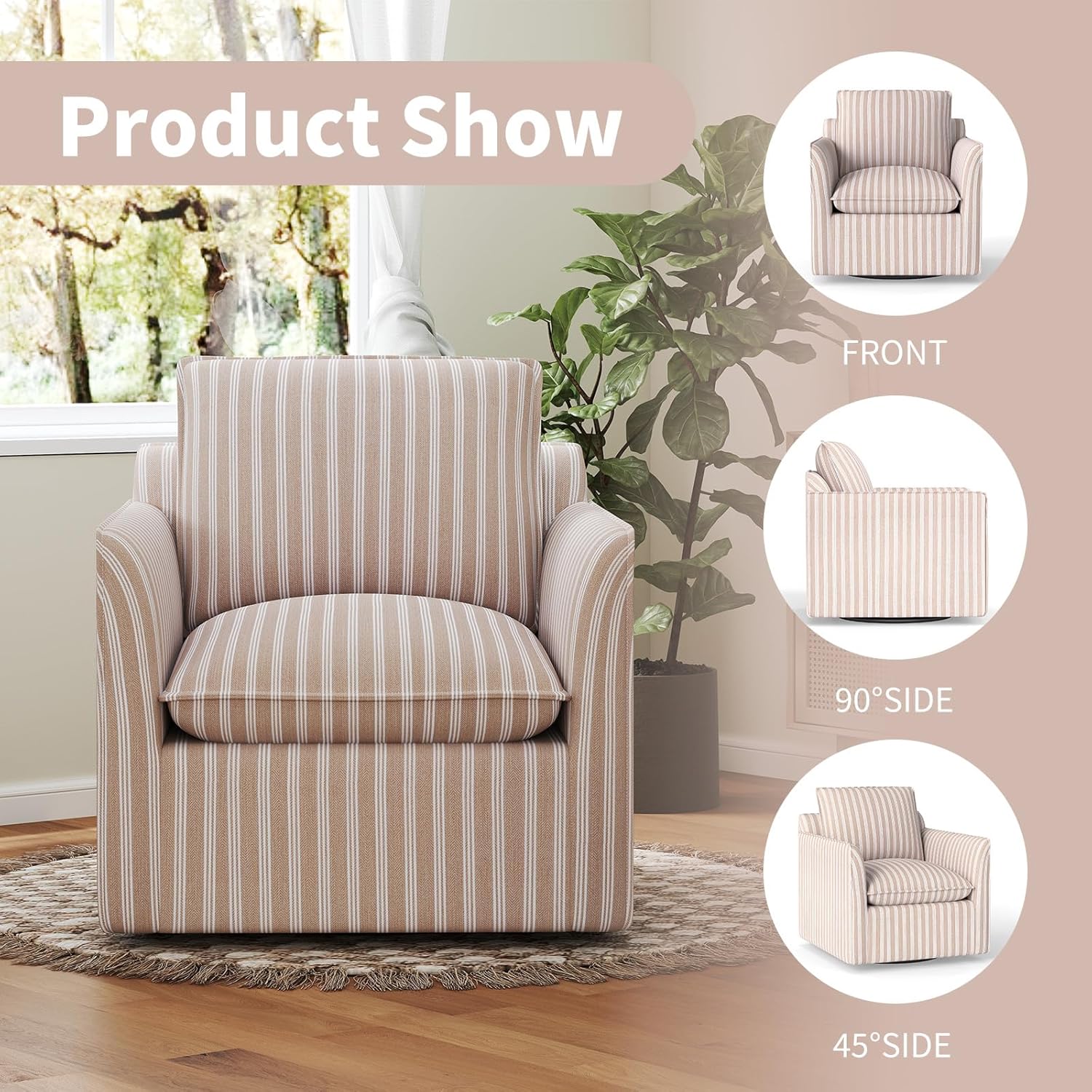 Swivel Accent Chair Upholstered Armchair for Living Room