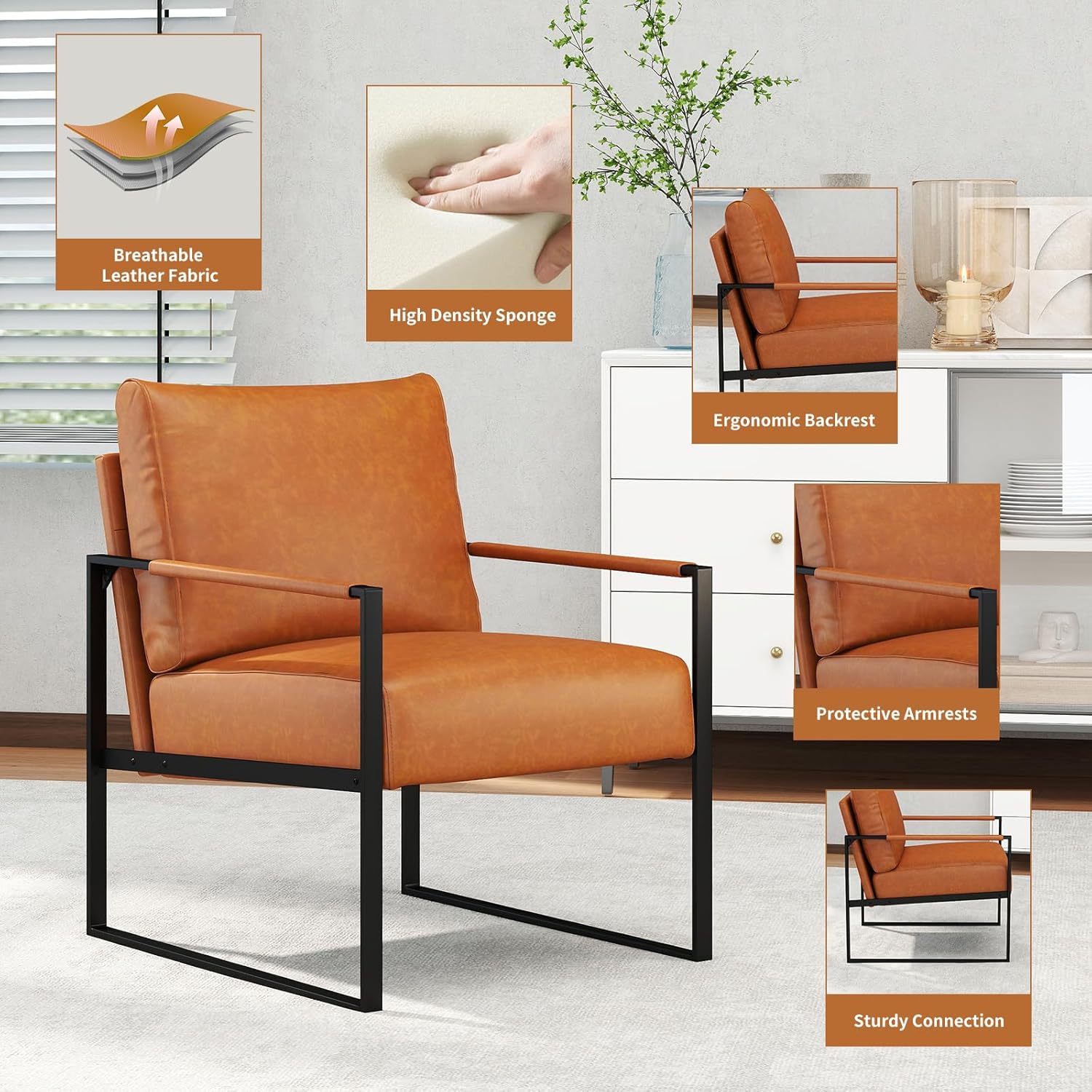 Fixed Accent Armchair Upholstered Chair for Living Room