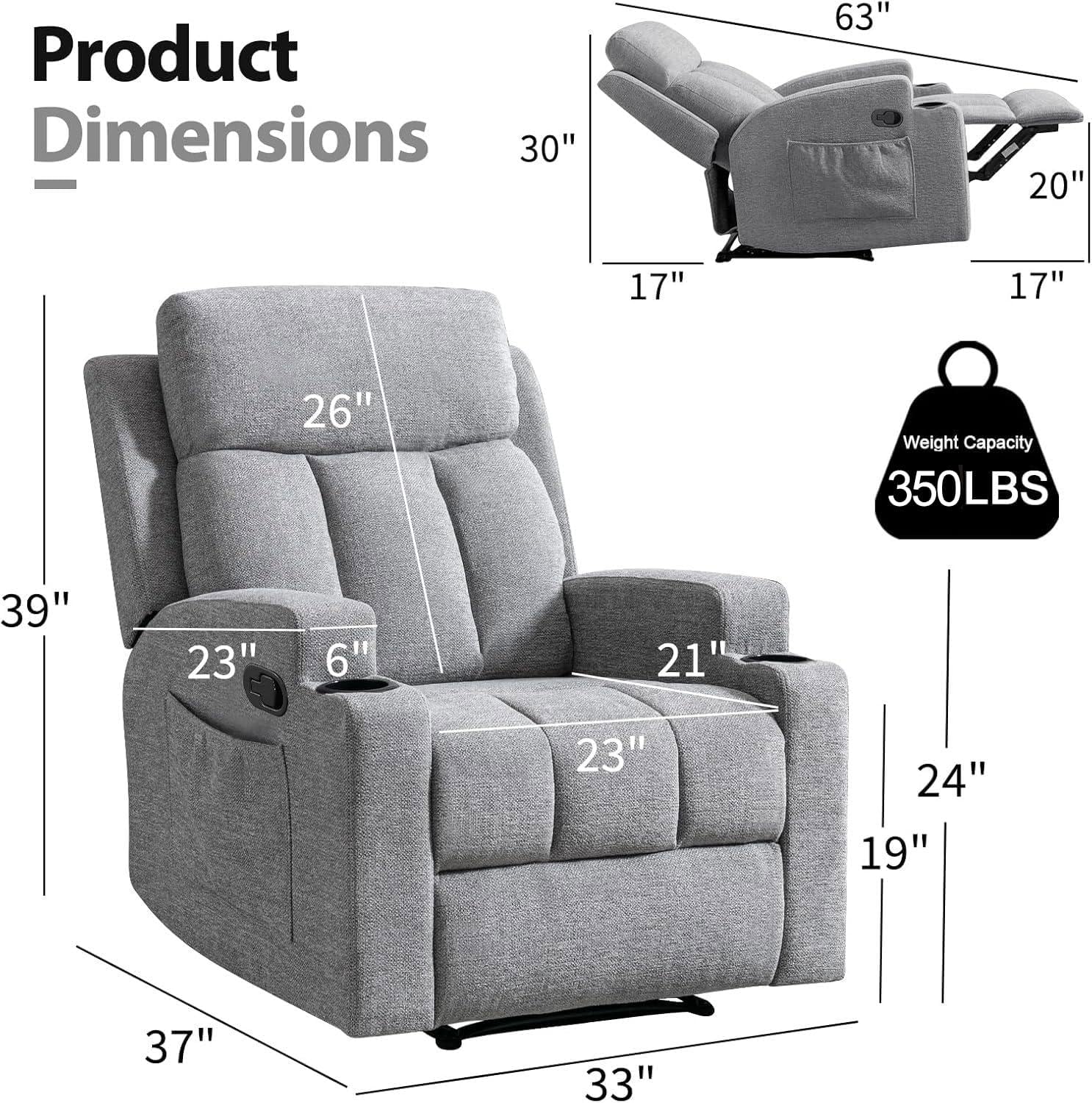 Recliner Chair with Massage and Heat for Living Room