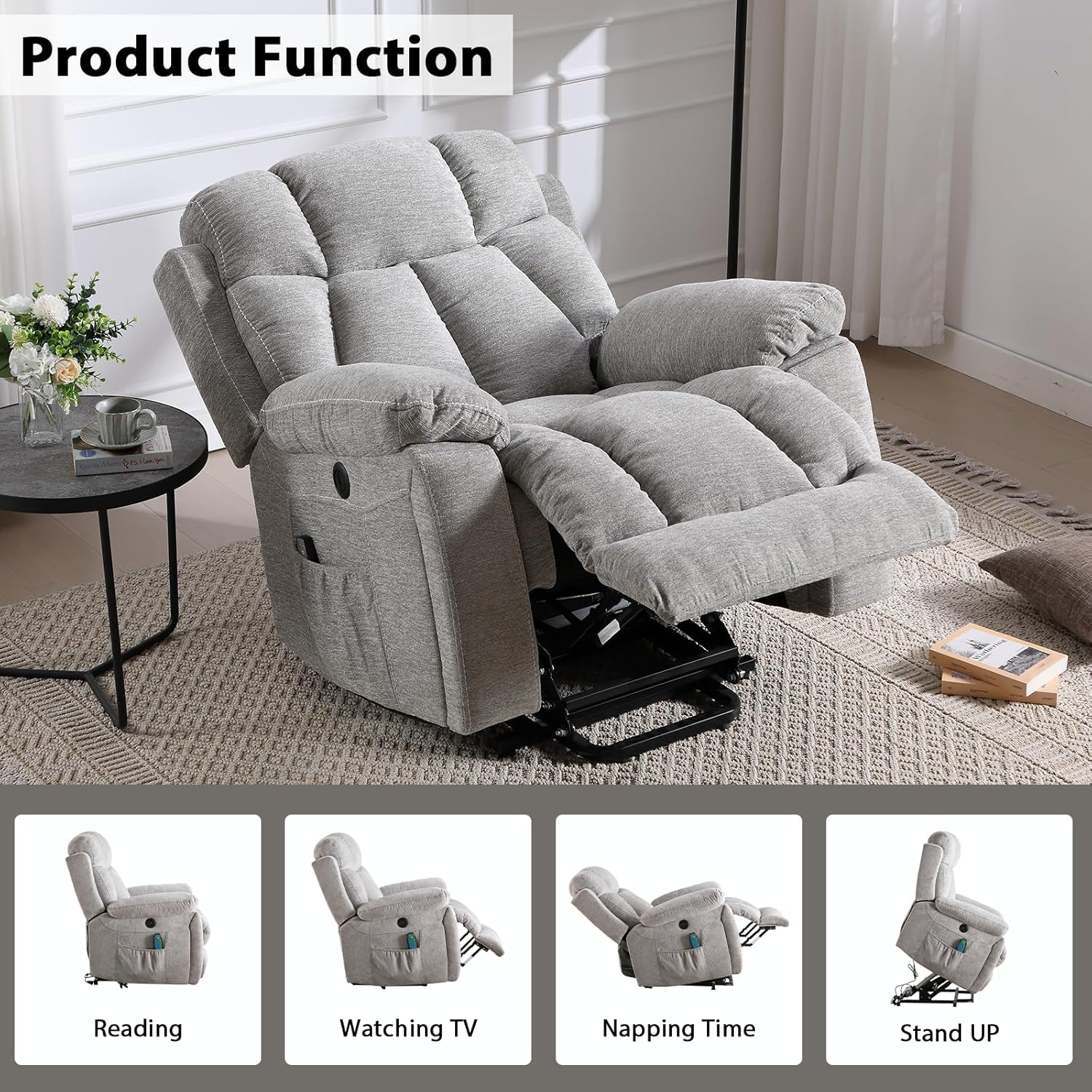 Power Lift Recliner Chair with Massage and Heat for Living Room