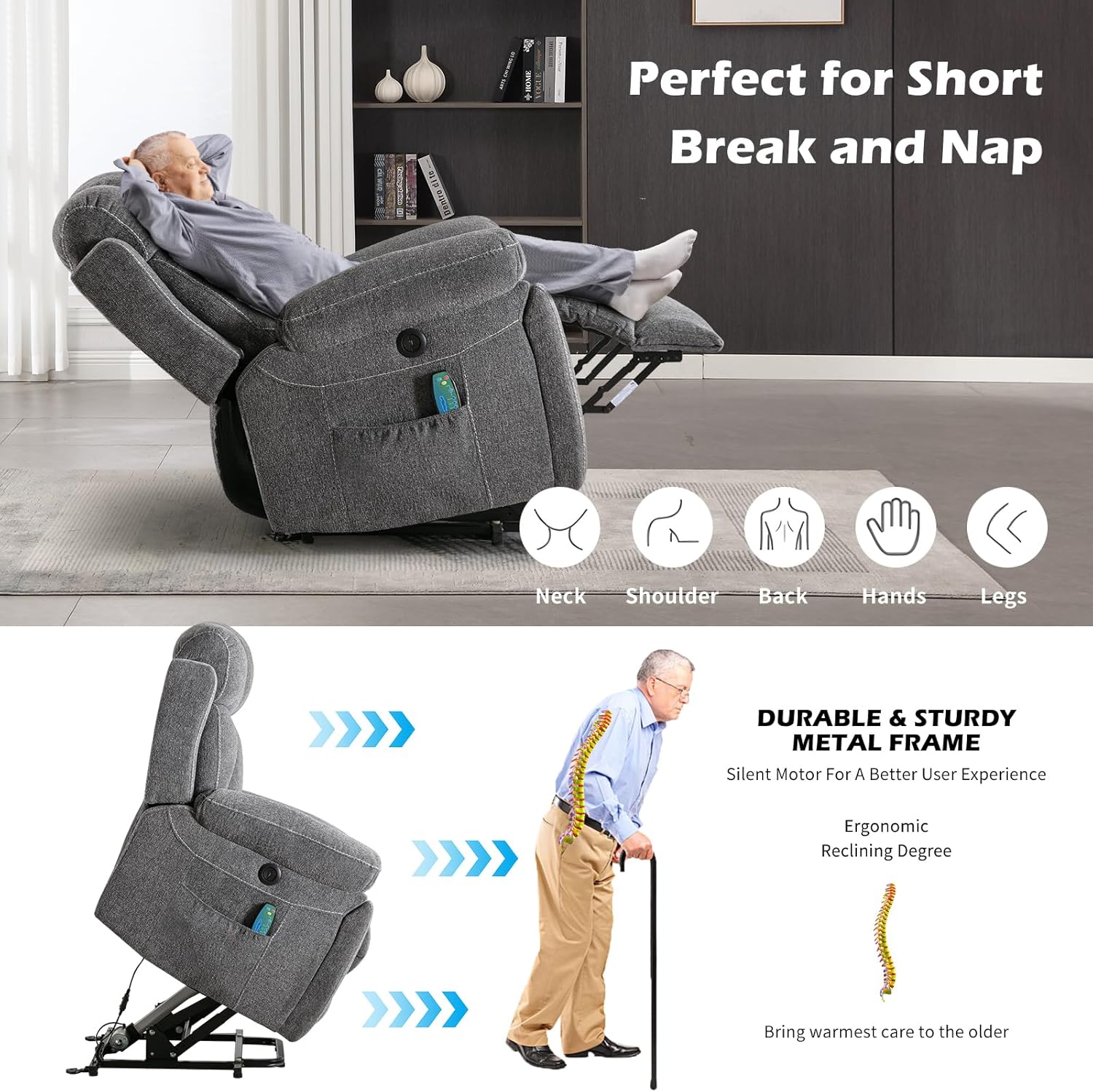 Power Lift Recliner Chair with Massage and Heat for Living Room