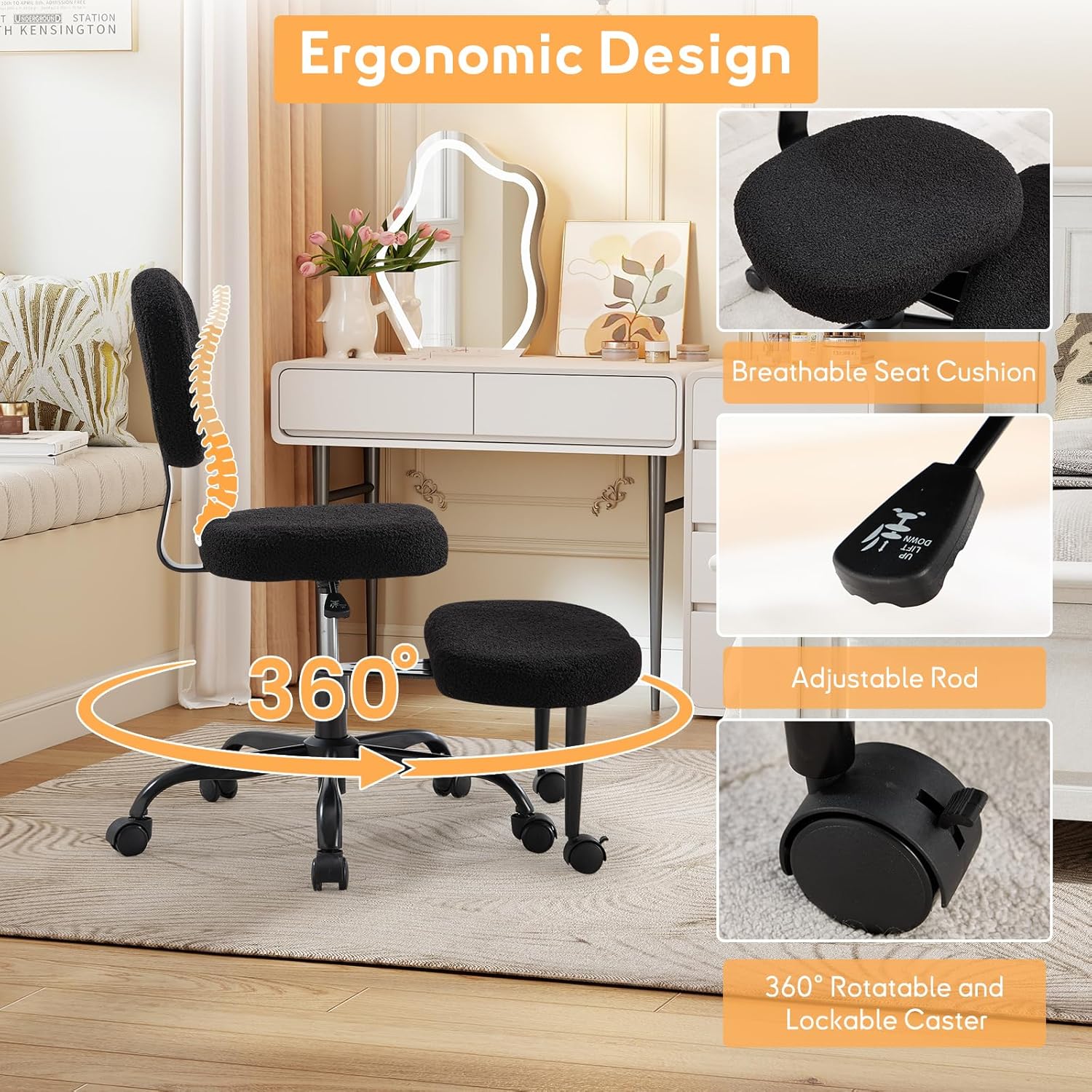 Ergonomic Cross-Legged Office Chair with 360° Swivel for Home Office