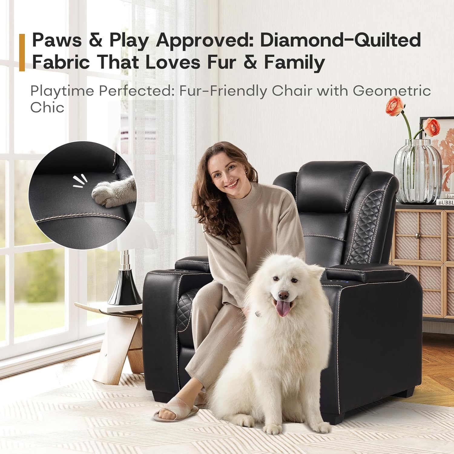 Power Recliner Home Theater Chair with LED for Living Room