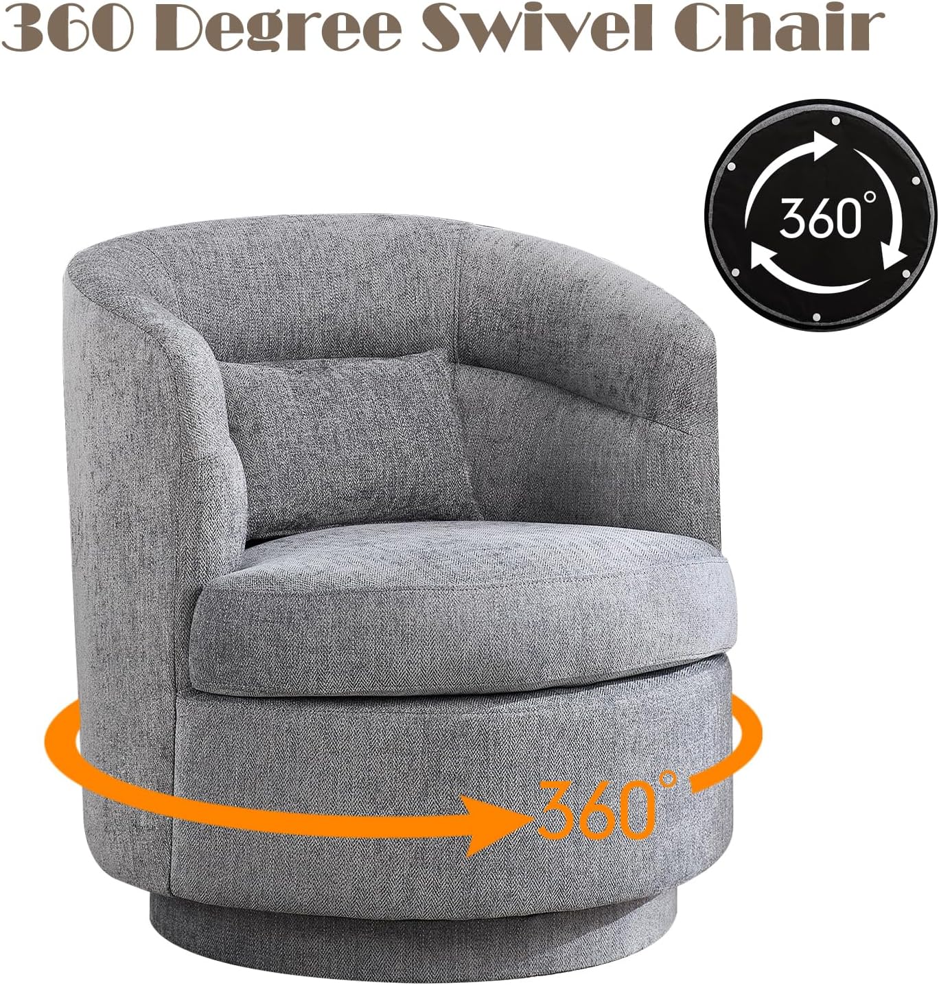 Swivel Barrel Accent Chair with Pillow for Living Room