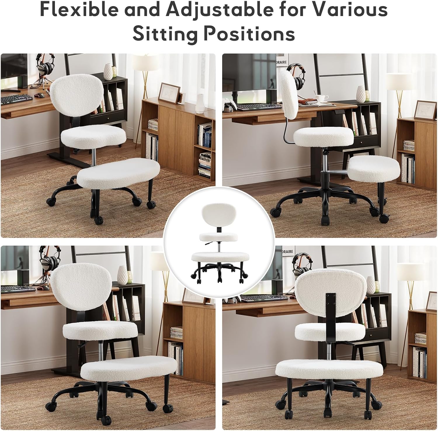 Ergonomic Cross-Legged Office Chair with 360° Swivel for Home Office