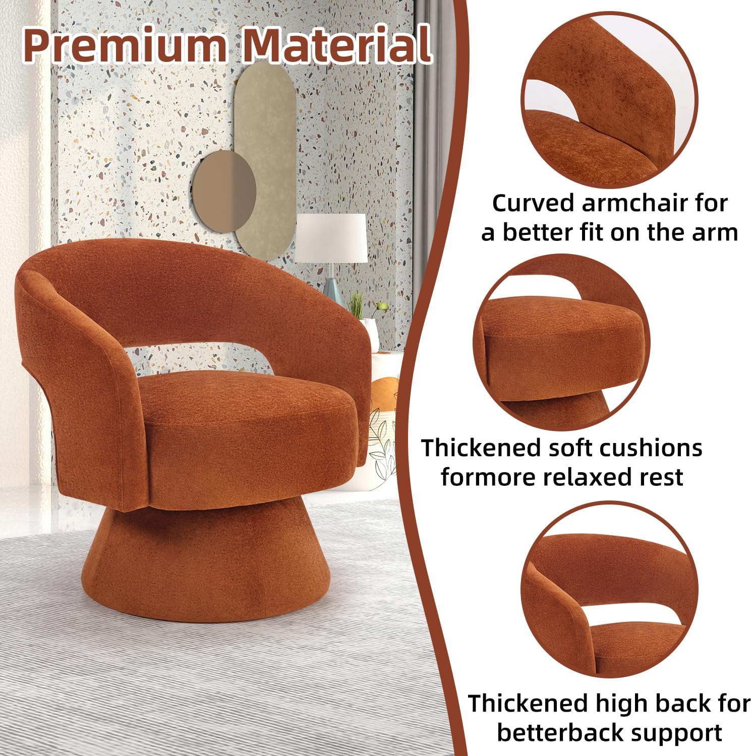 Round Ergonomic Swivel Accent Chair for Living Room