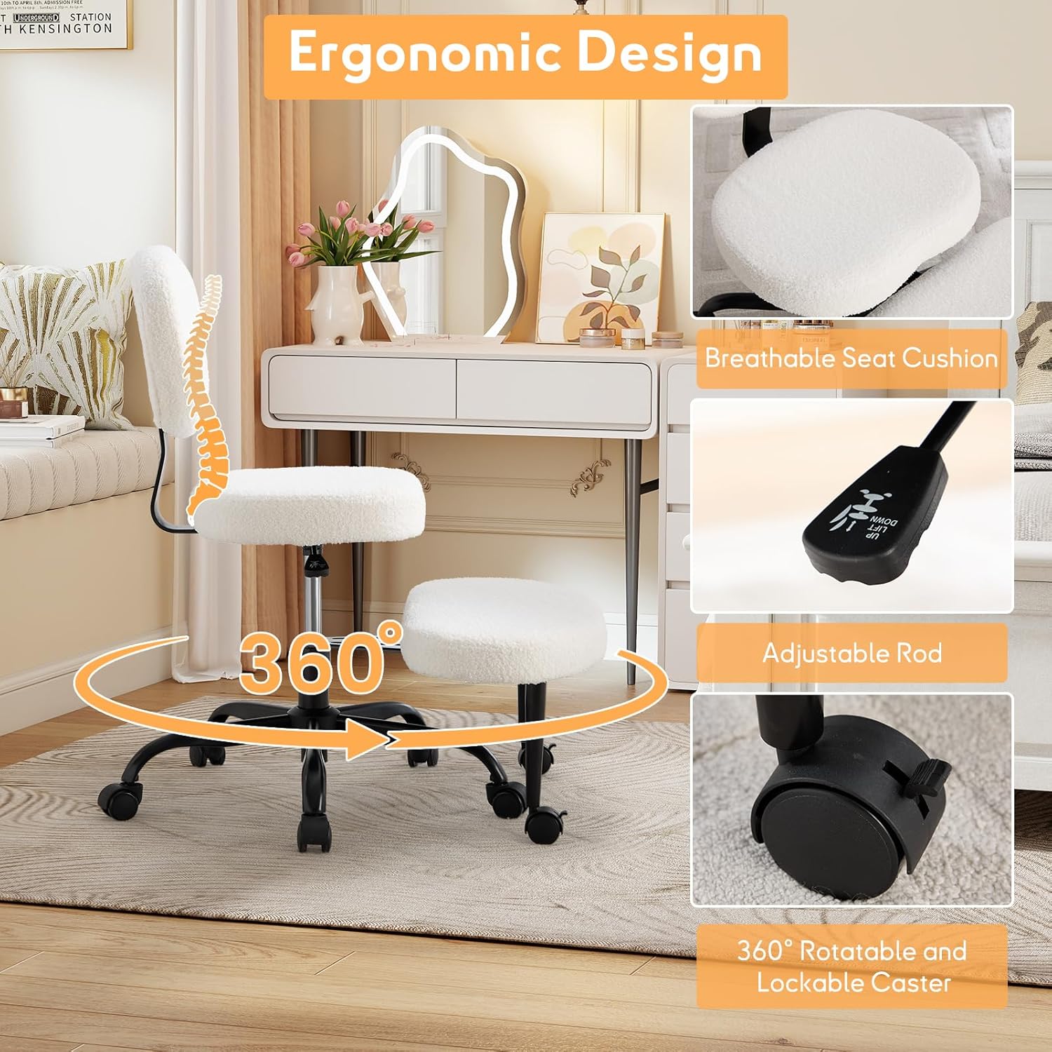 Ergonomic Cross-Legged Office Chair with 360° Swivel for Home Office