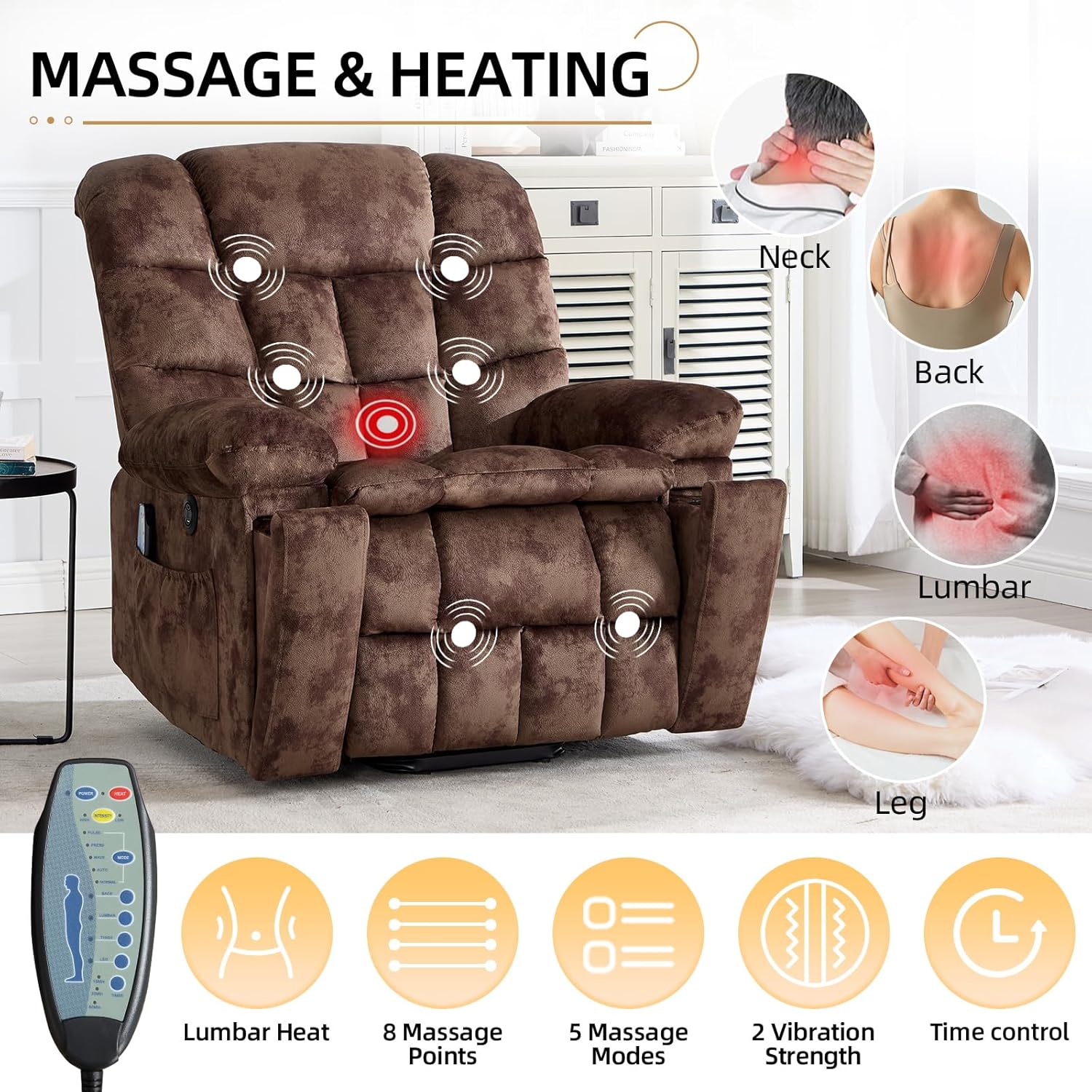 Power Lift Recliner Chair with Massage and Heat for Living Room