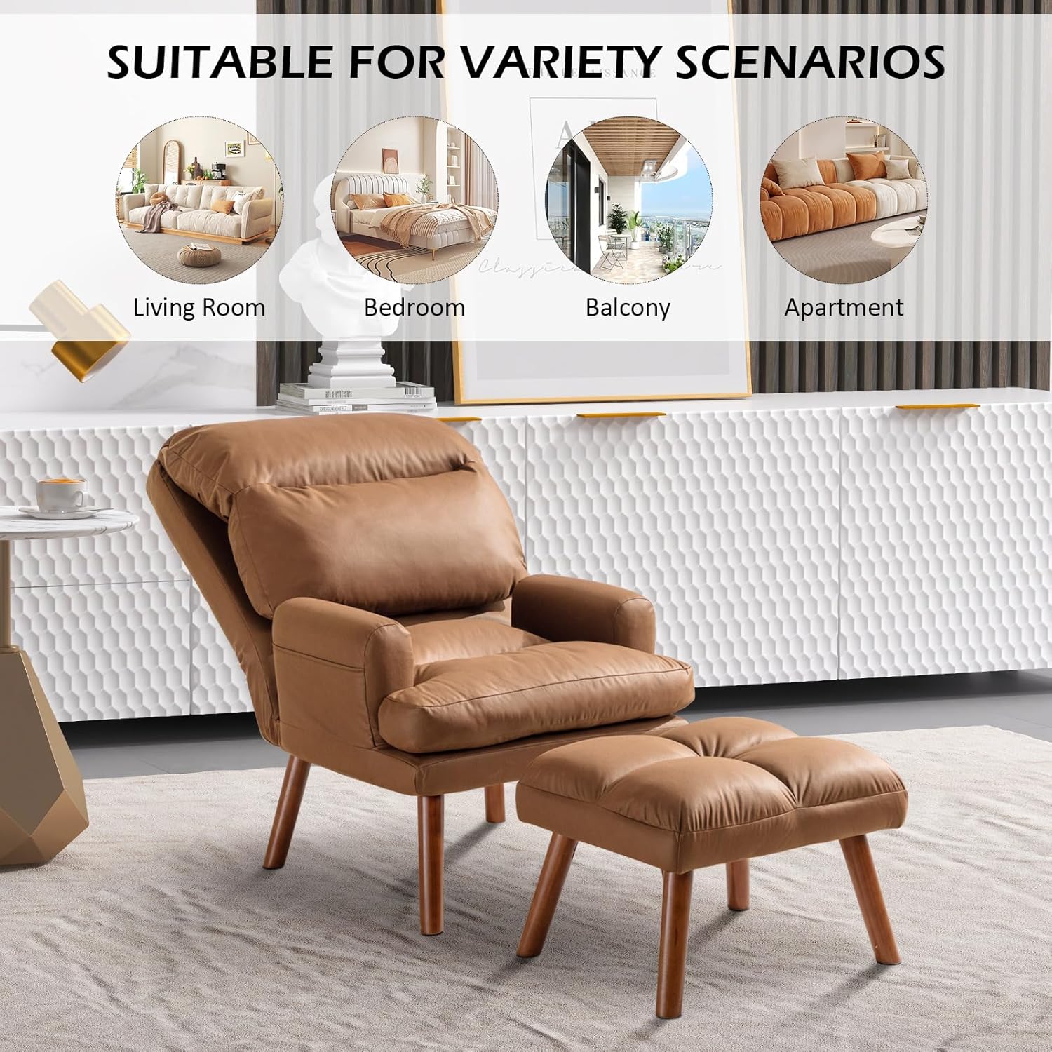 Modern Accent Chair with Ottoman and Adjustable Backrest for Living Room