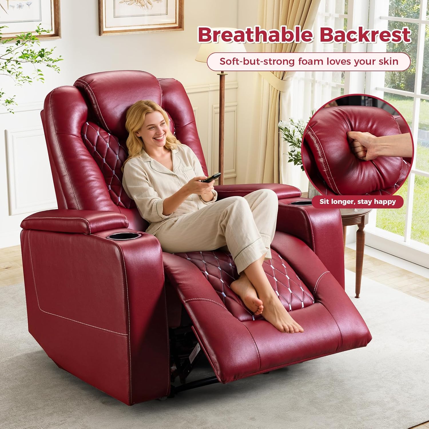 Power Recliner Chair with USB and Cup Holders for Living Room