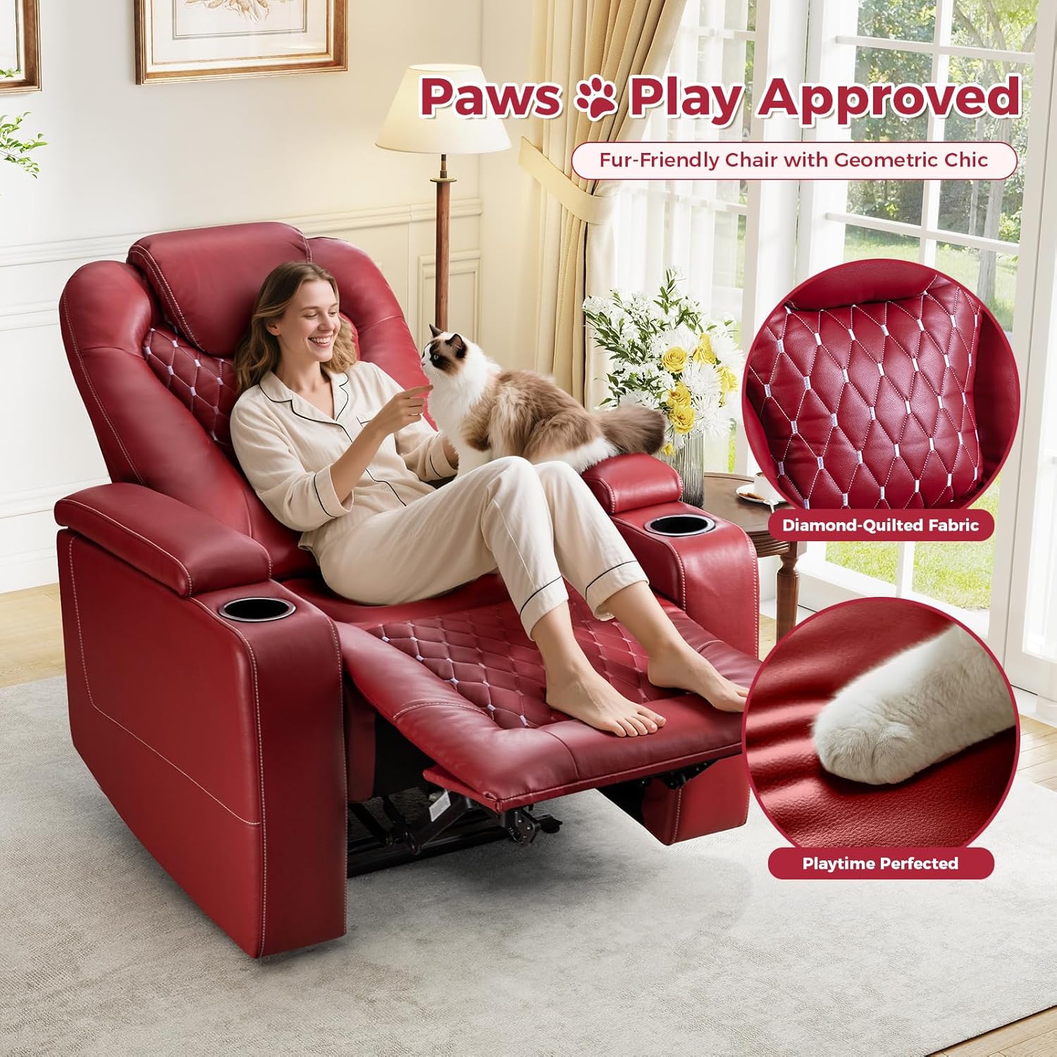 Power Recliner Chair with USB and Cup Holders for Living Room