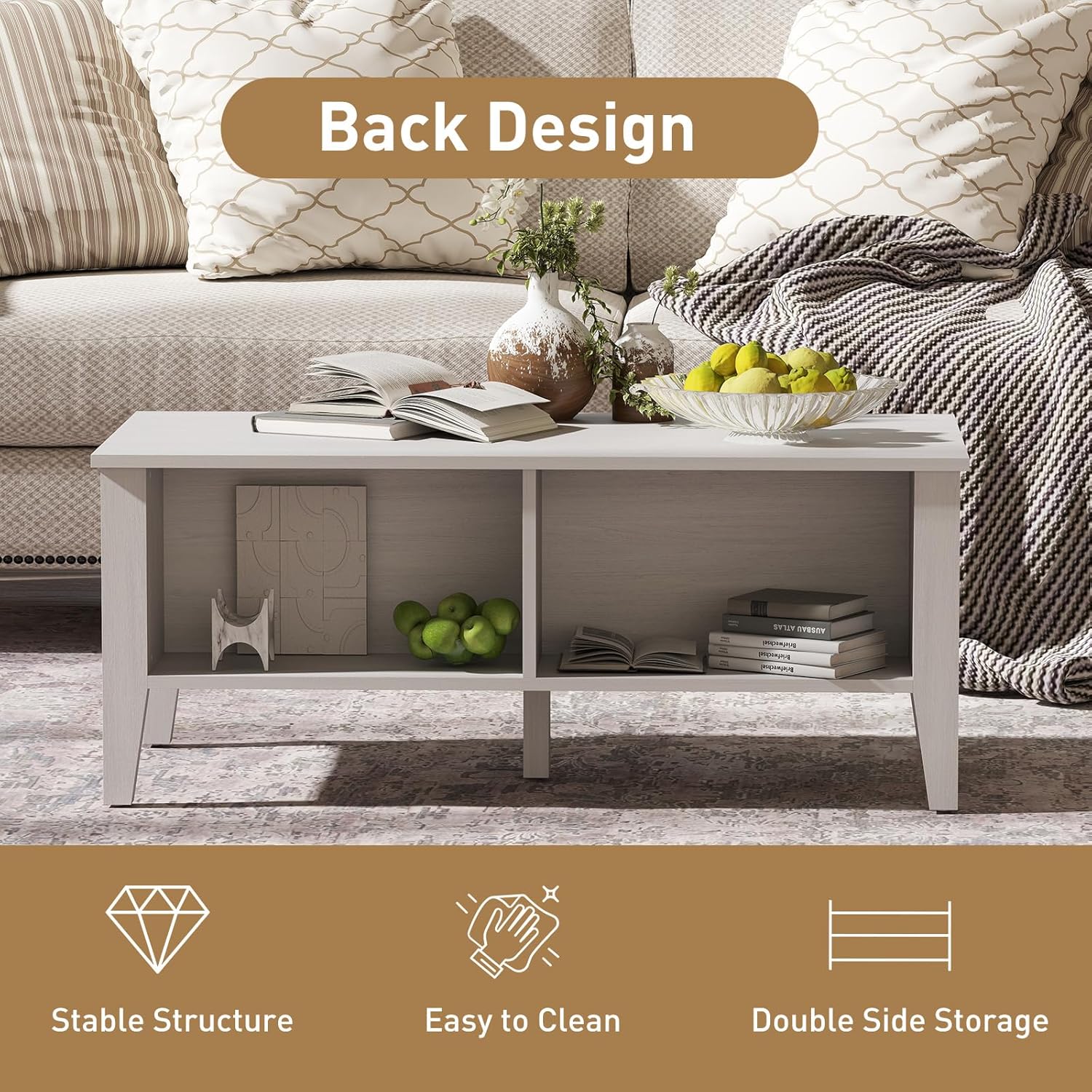 Modern Coffee Table with Glass Door Storage for Living Room