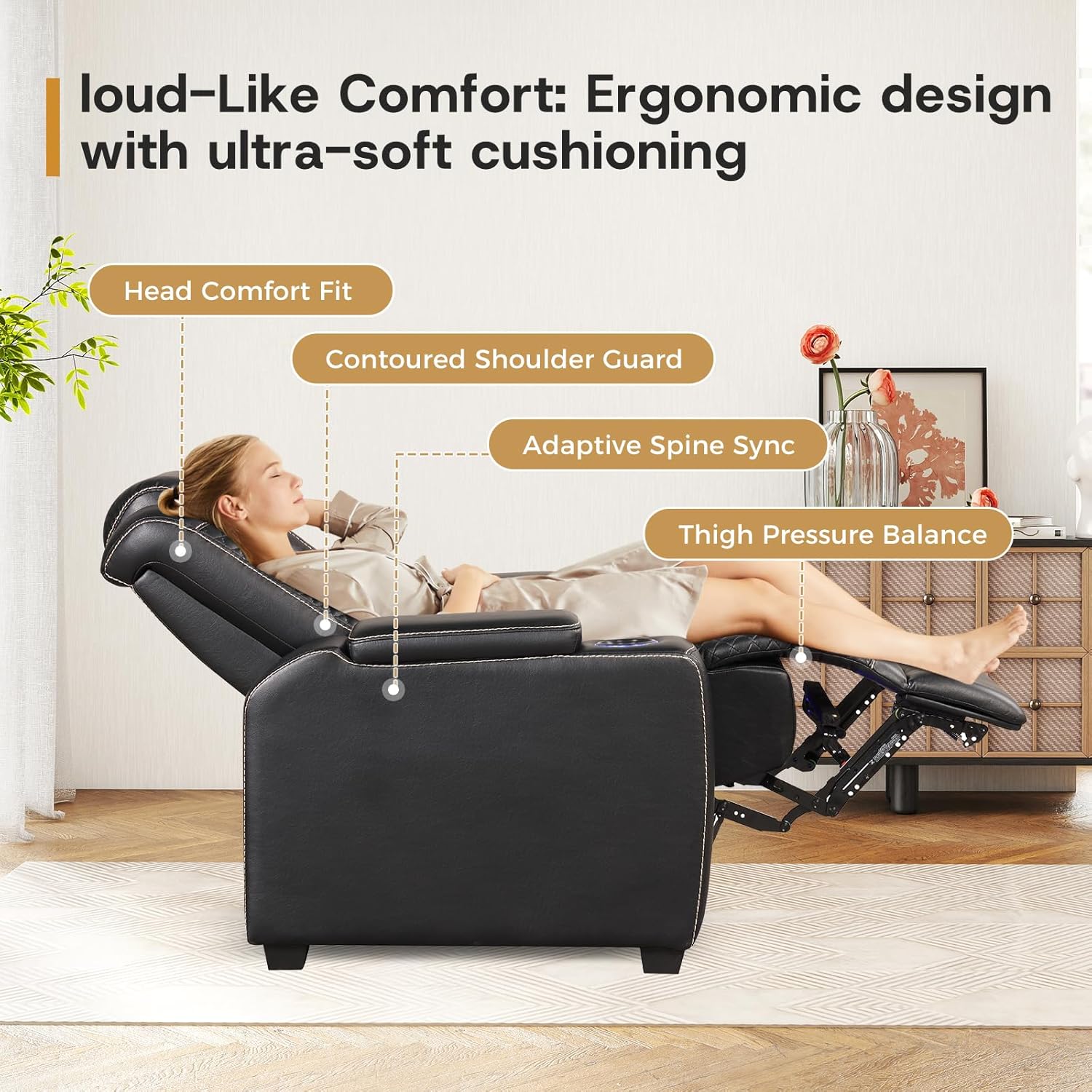 Power Recliner Home Theater Chair with LED for Living Room