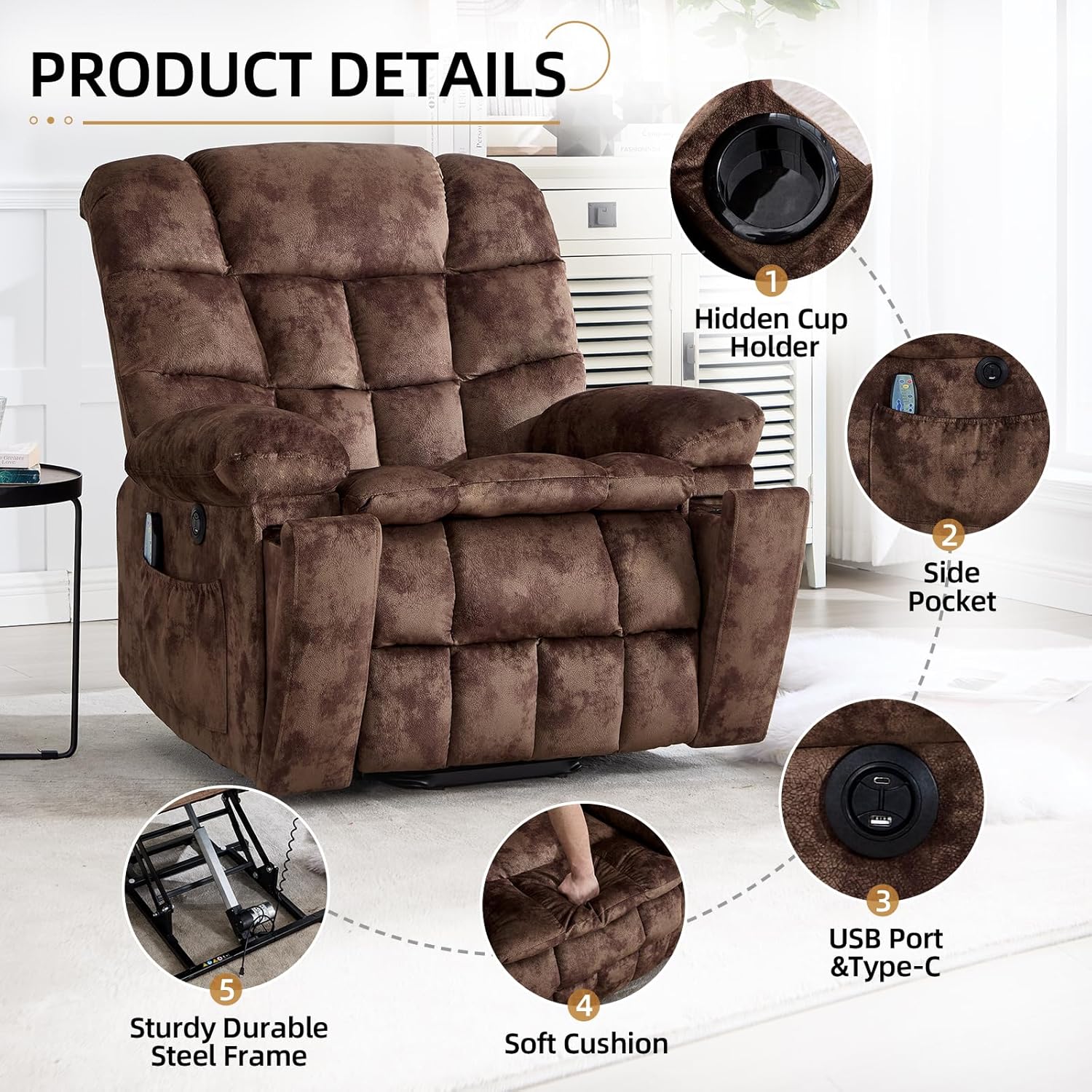 Power Lift Recliner Chair with Massage and Heat for Living Room