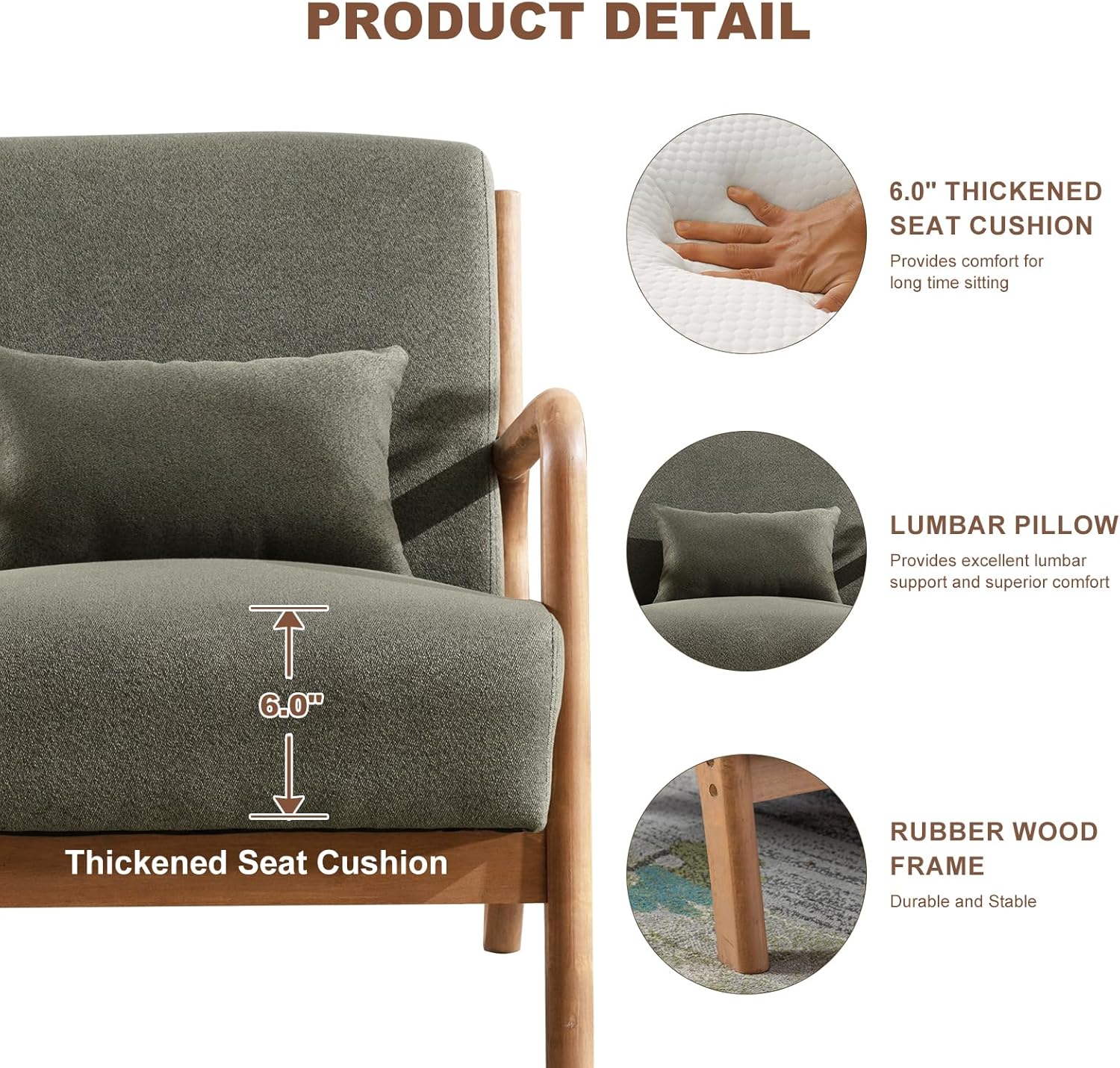 Mid Century Accent Chair Upholstered Armchair for Living Room