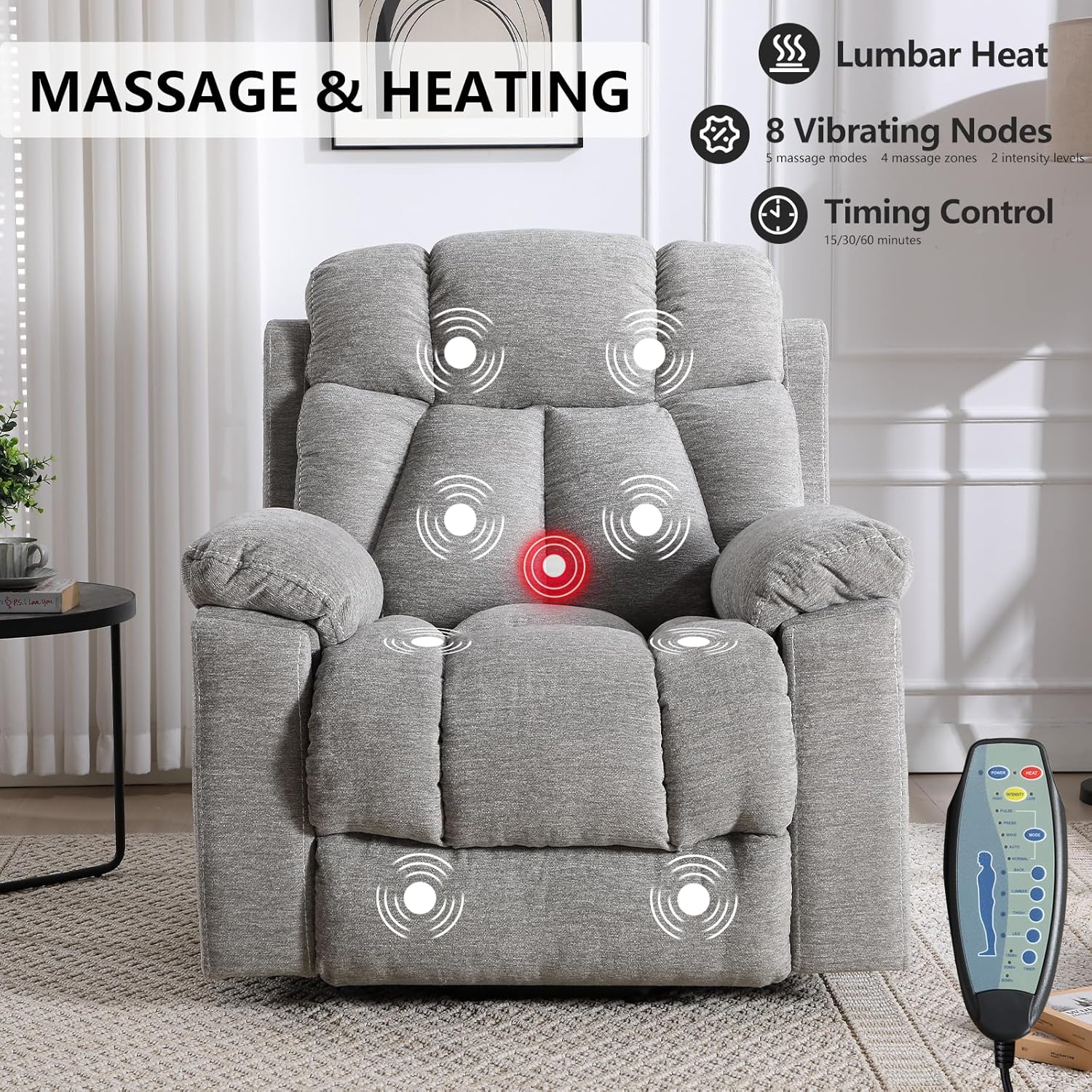 Power Lift Recliner Chair with Massage and Heat for Living Room