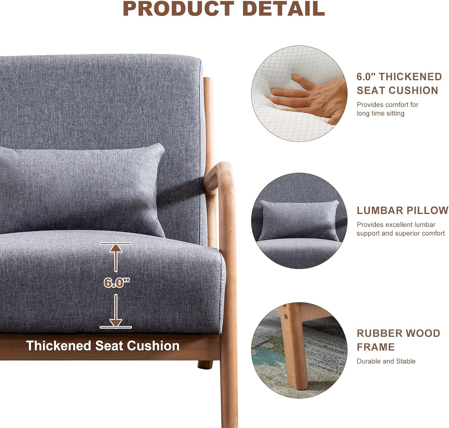 Mid Century Accent Chair Upholstered Armchair for Living Room