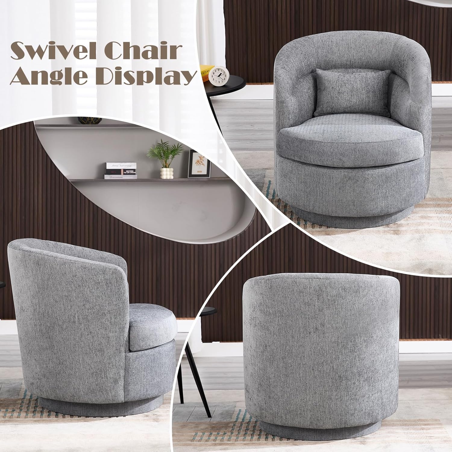 Swivel Barrel Accent Chair with Pillow for Living Room