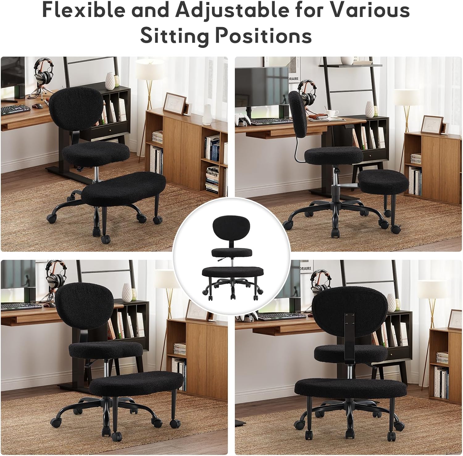 Ergonomic Cross-Legged Office Chair with 360° Swivel for Home Office