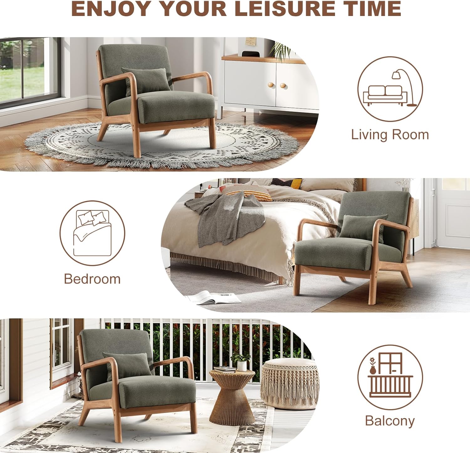 Mid Century Accent Chair Upholstered Armchair for Living Room