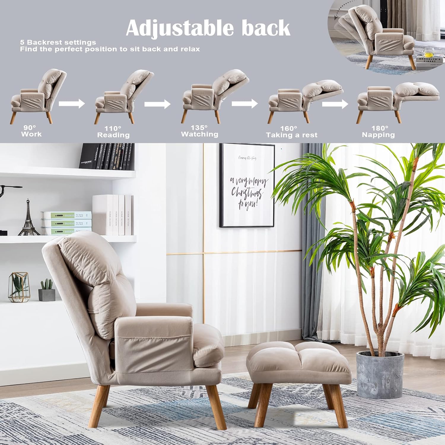 Charles Adjustable Accent Chair with Ottoman for Living Room