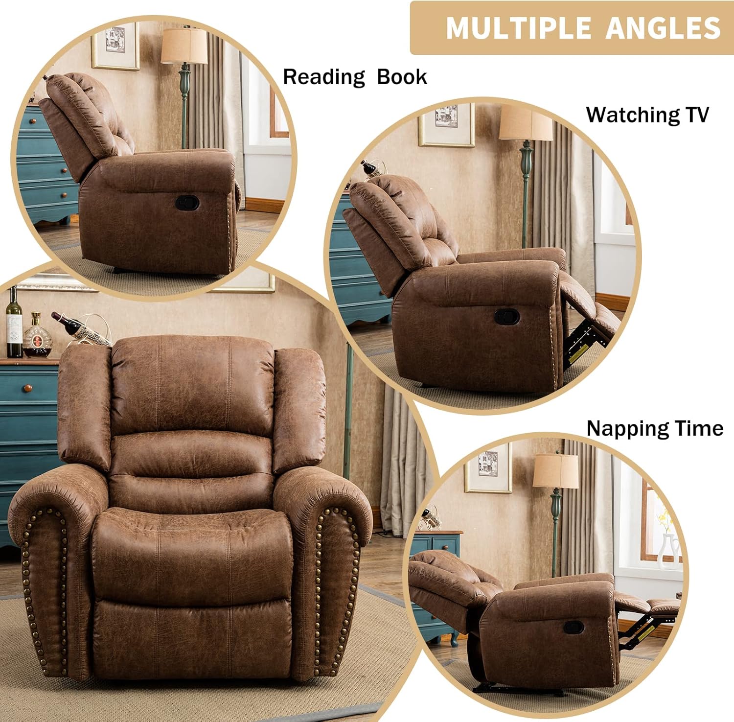 Classic Manual Recliner Chair with Padded Arms