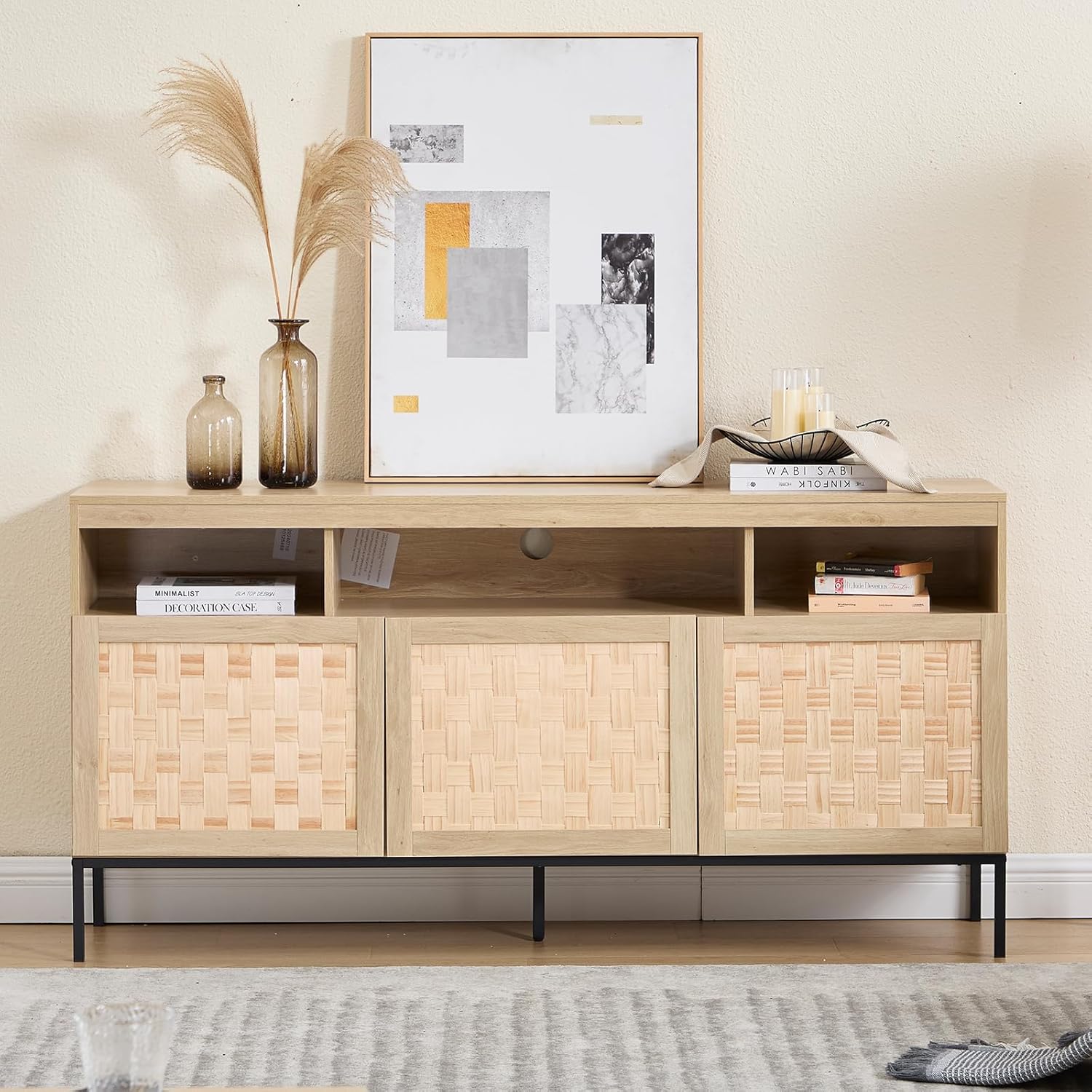 Tall TV Stand with Storage Cabinet for Living Room