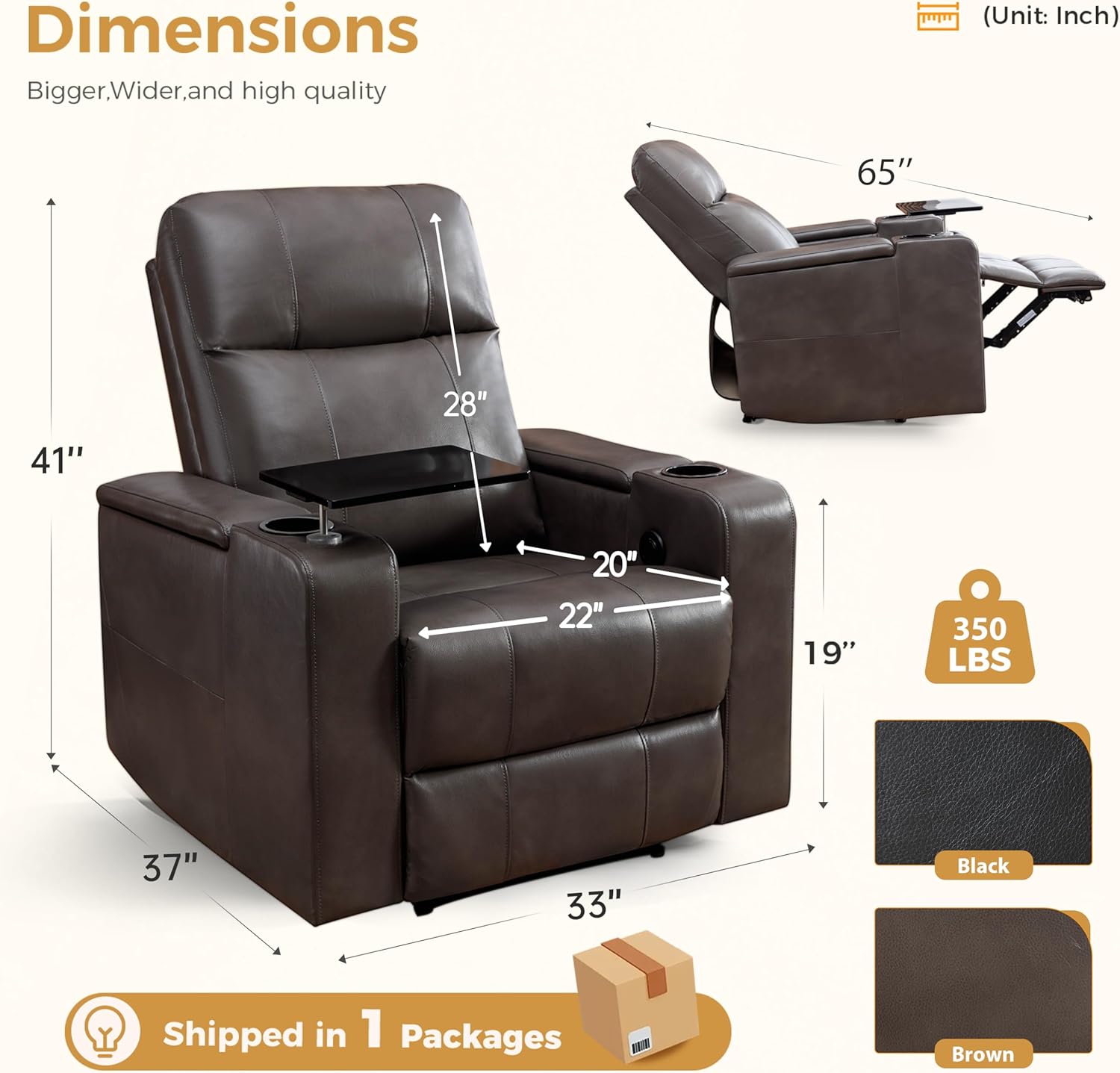 Power Recliner Chair PU Leather with USB and Cup Holders for Living Room