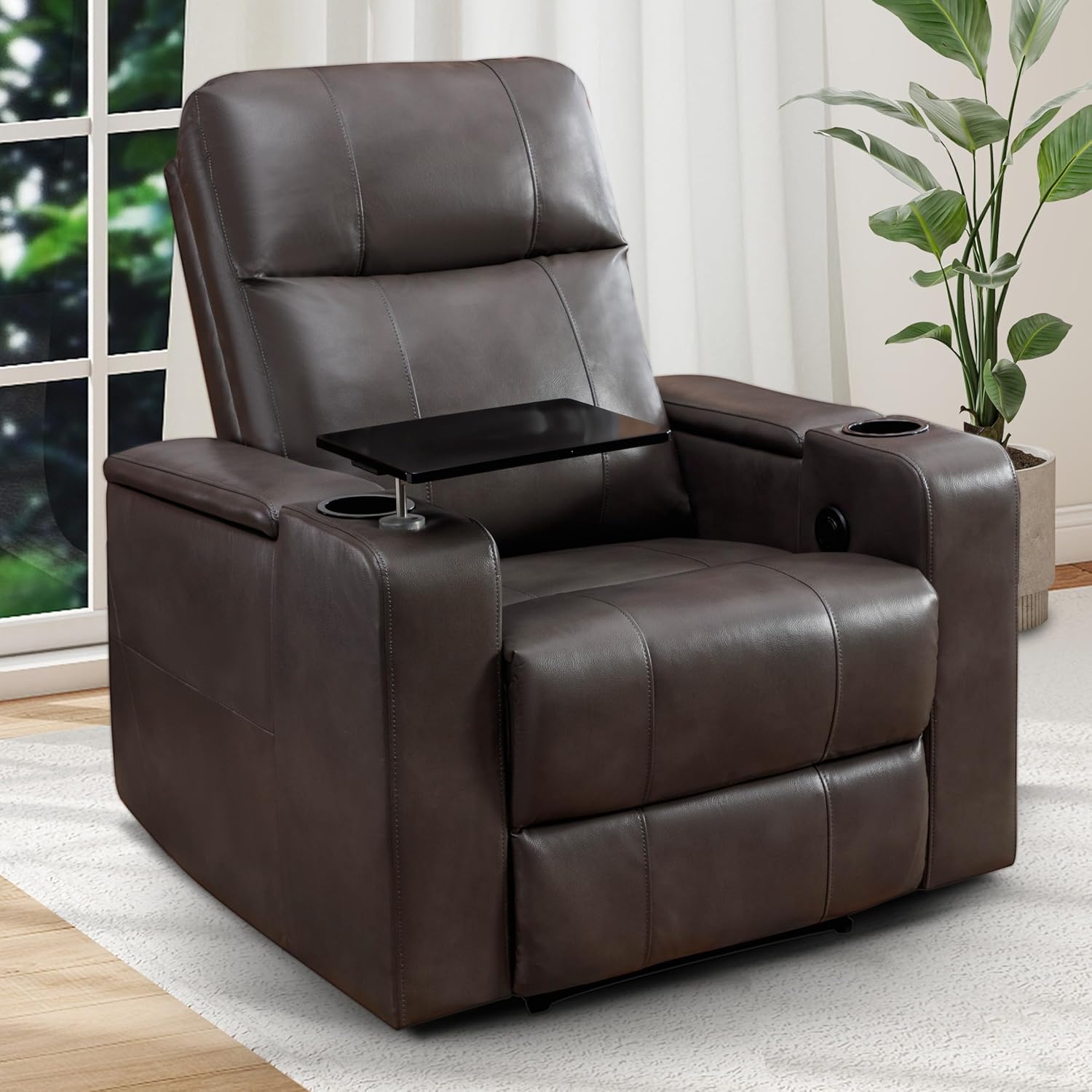 Power Recliner Chair PU Leather with USB and Cup Holders for Living Room