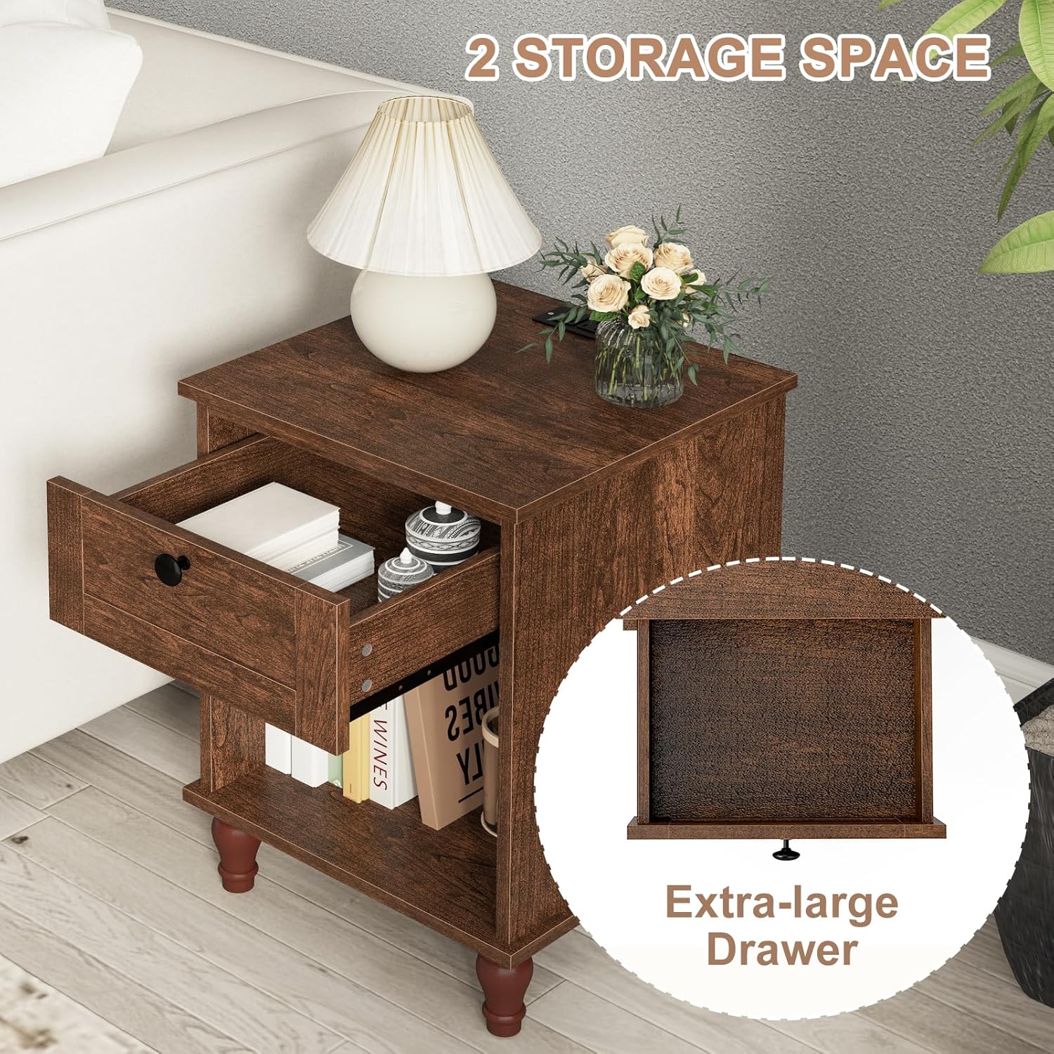 Mid-Century End Table with Drawer for Bedroom