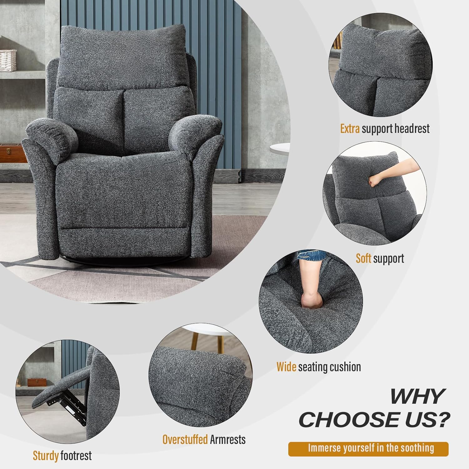 Swivel Rocker Recliner Chair for Living Room