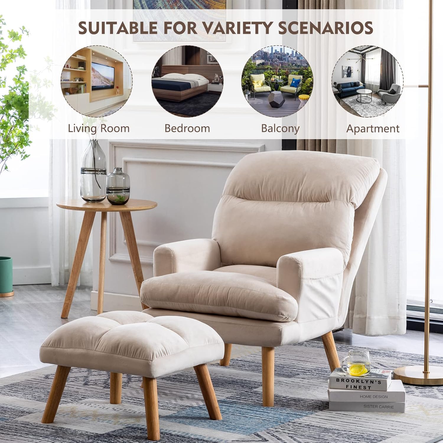 Charles Adjustable Accent Chair with Ottoman for Living Room