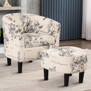 Modern Accent Chair with Ottoman - White Floral