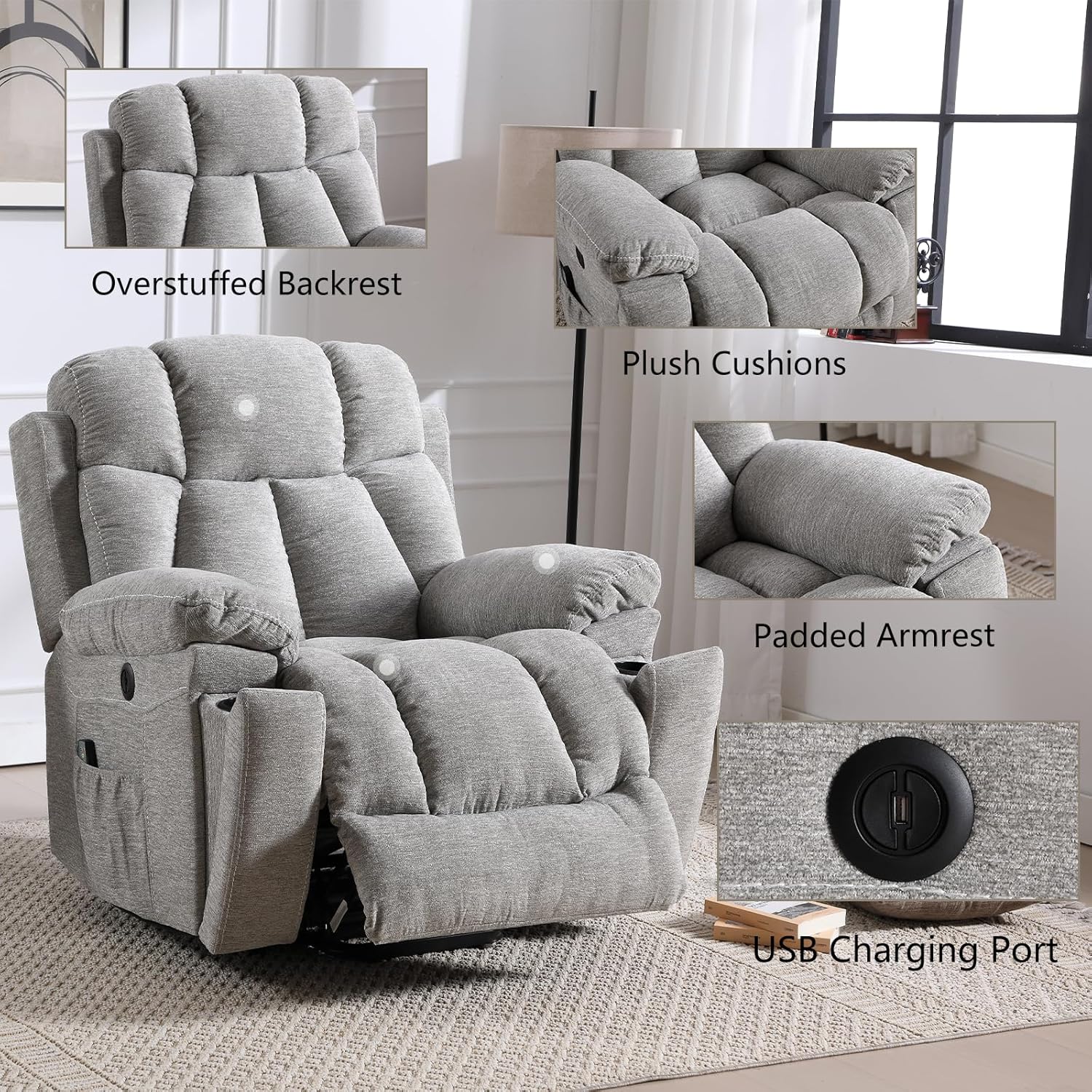 Power Lift Recliner Chair with Massage and Heat for Living Room