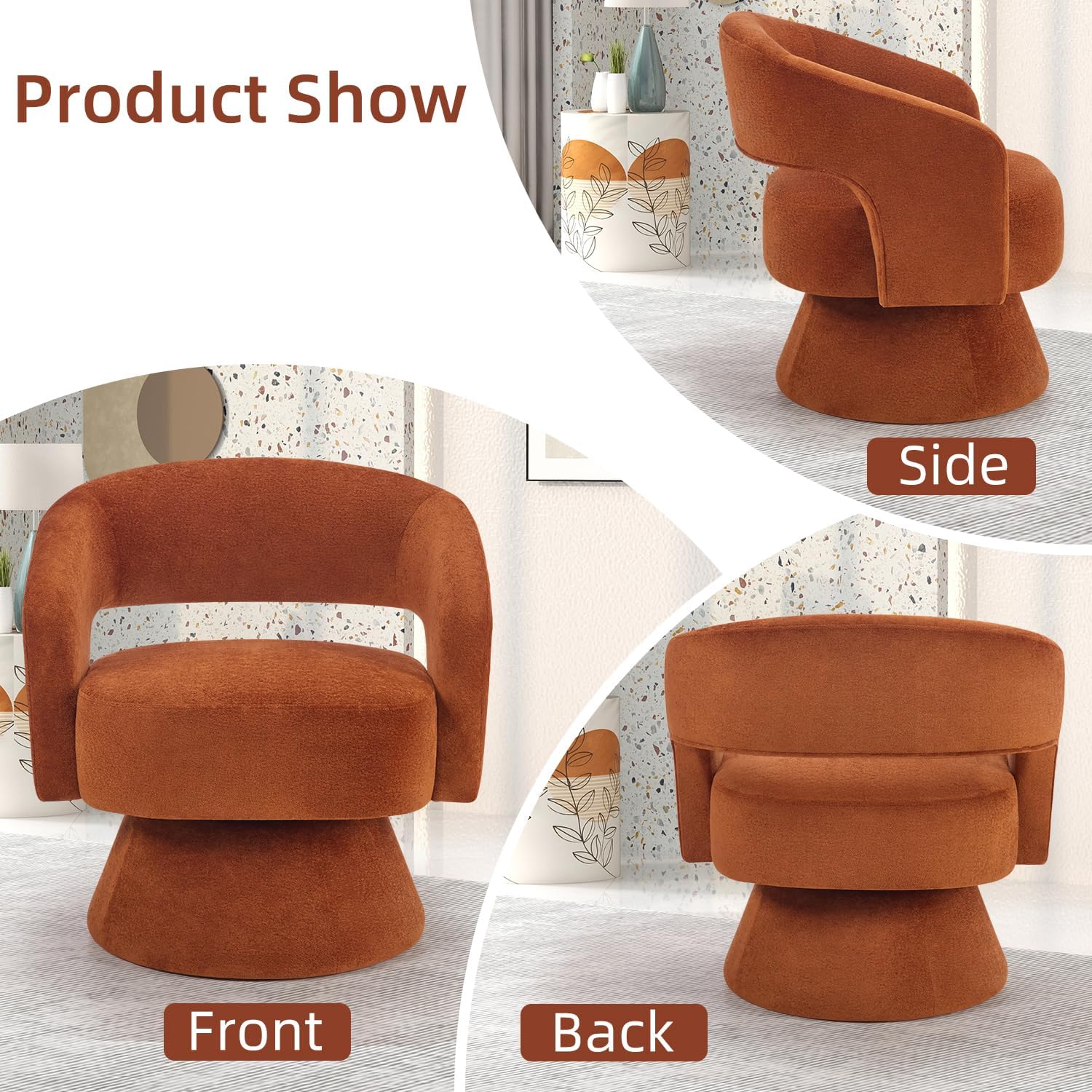 Round Ergonomic Swivel Accent Chair for Living Room