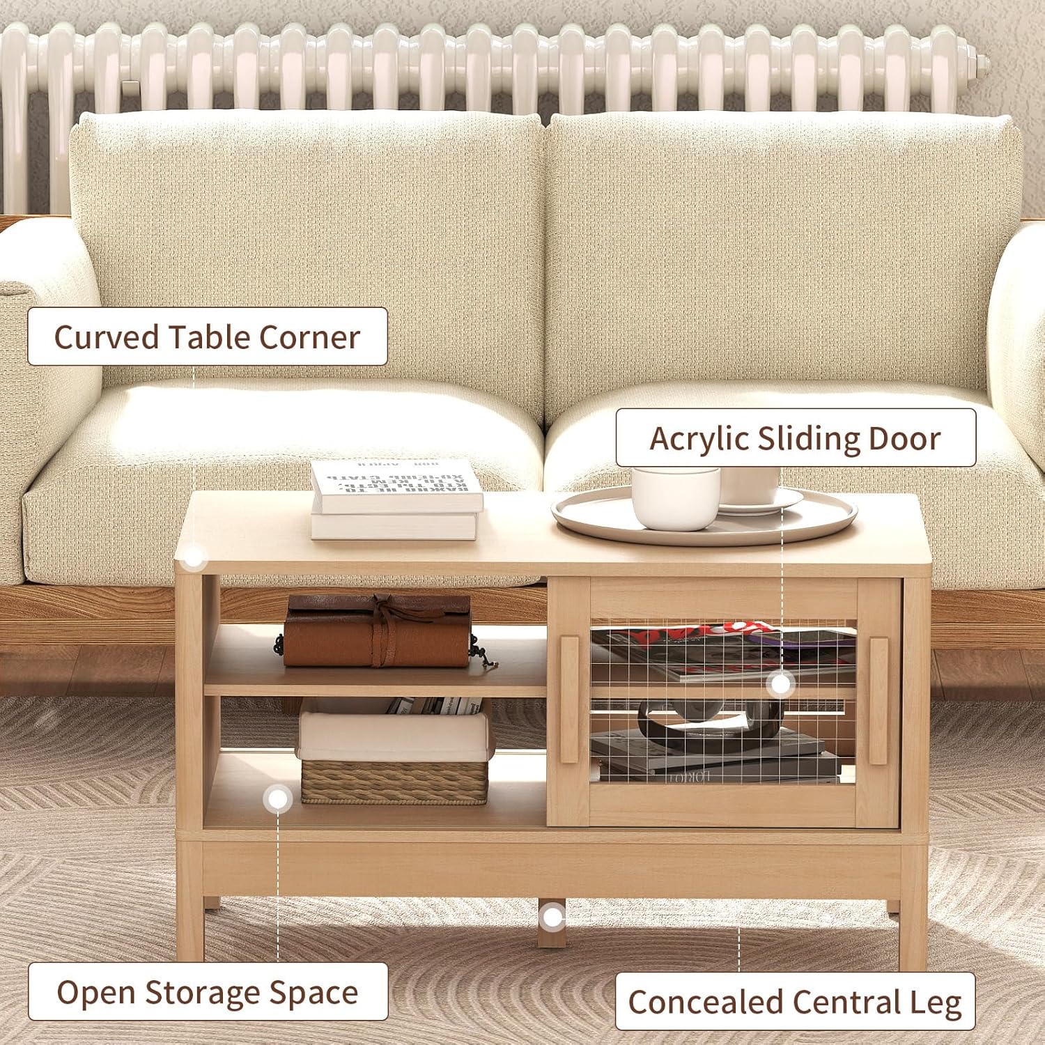 Modern Coffee Table with Sliding Doors for Living Room