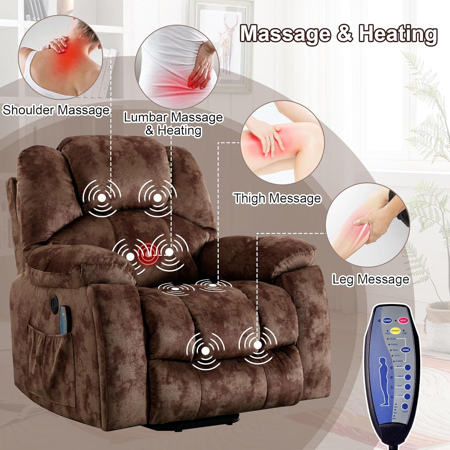 Power Lift Recliner Chair with Massage and Heat for Living Room