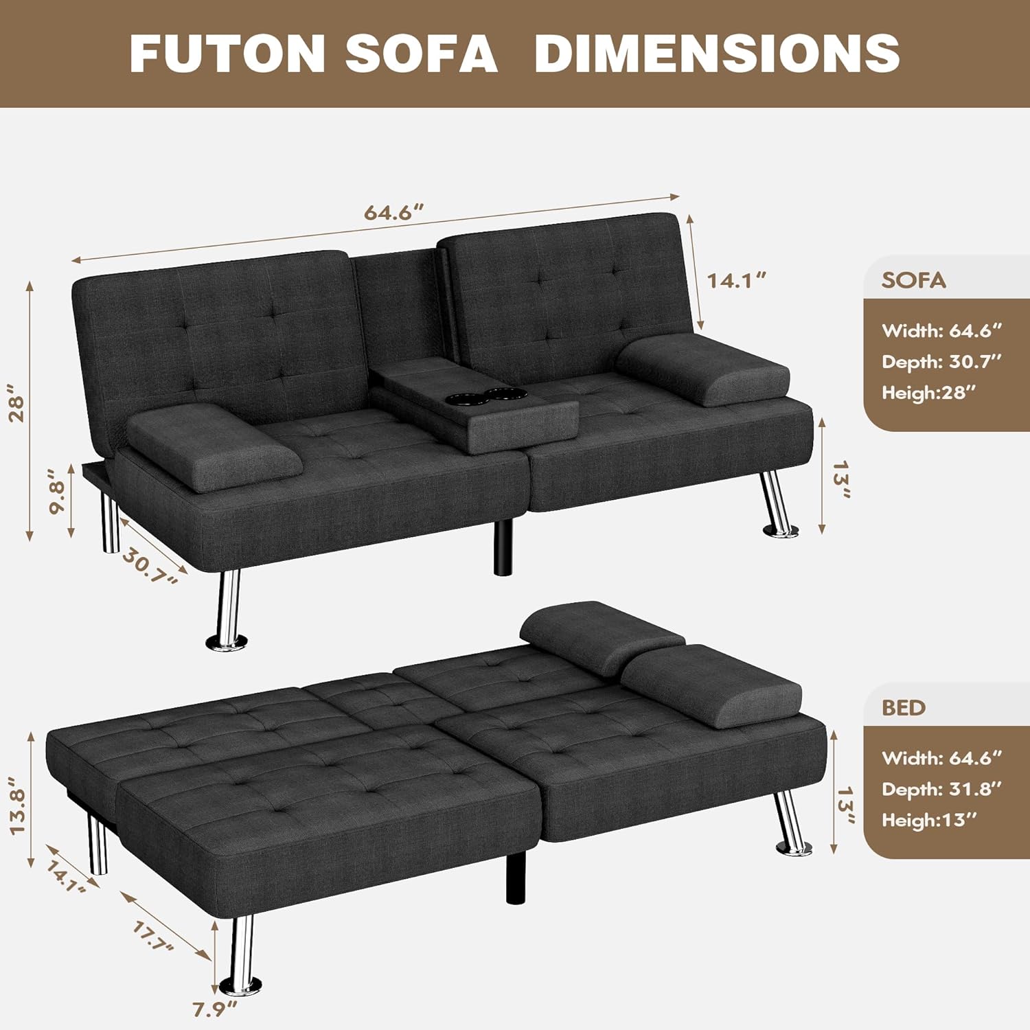 Adjustable Futon Sofa Bed for Living Room