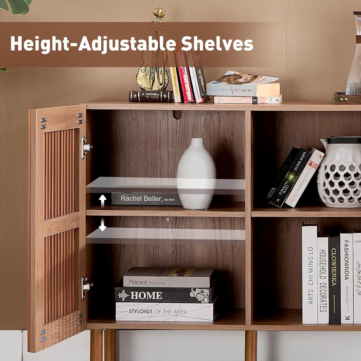 Modern Credenza Storage Cabinet with Adjustable Shelves for Living Room