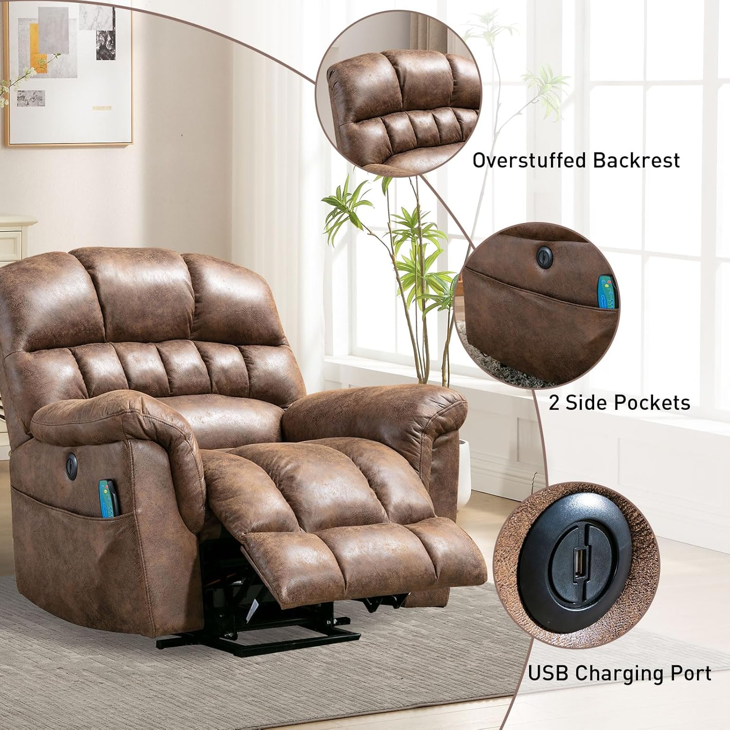 Power Lift Recliner Chair with Massage and Heat for Living Room